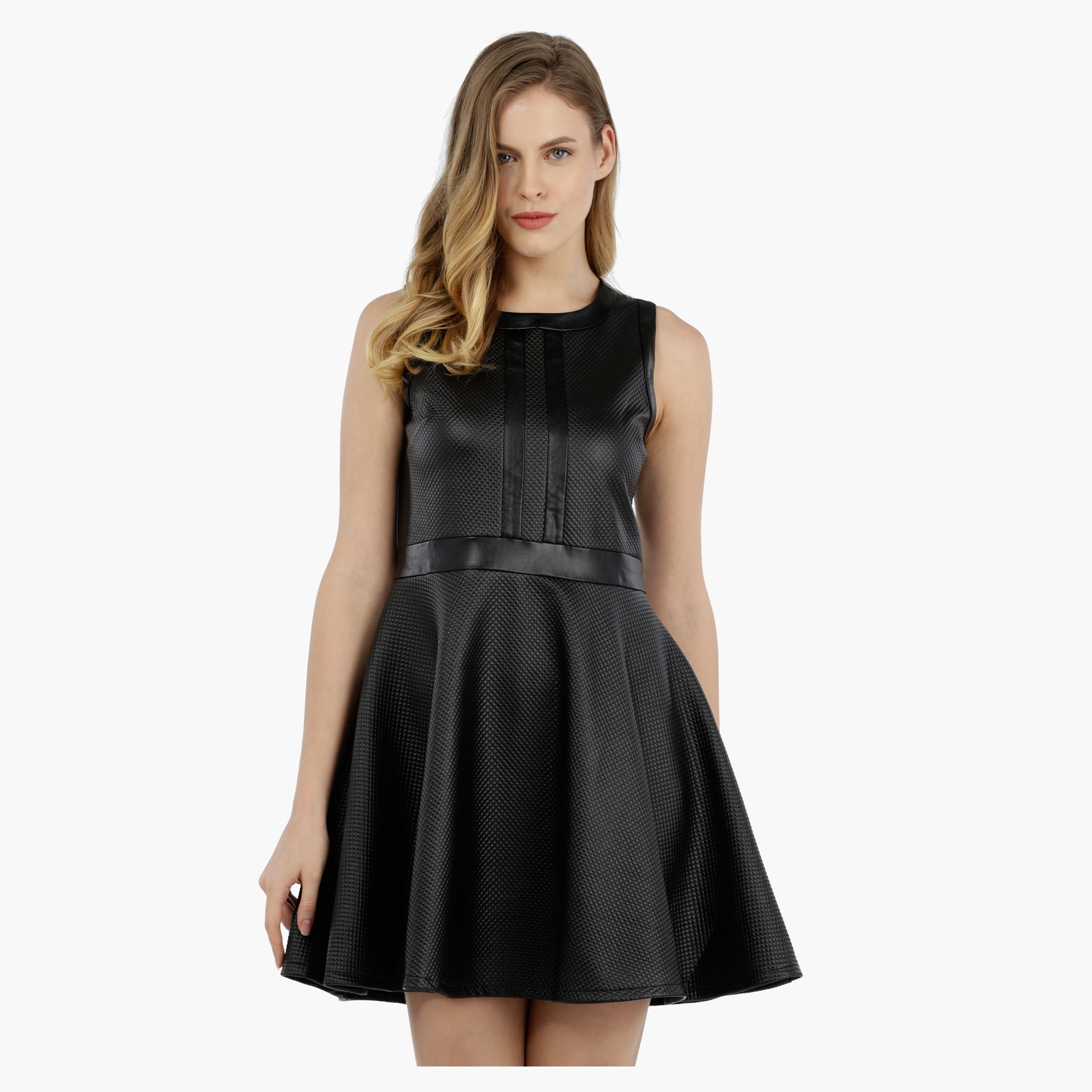 Quilted Sleeveless Flare Skirt Dress-women-clothing-dresses-image-1