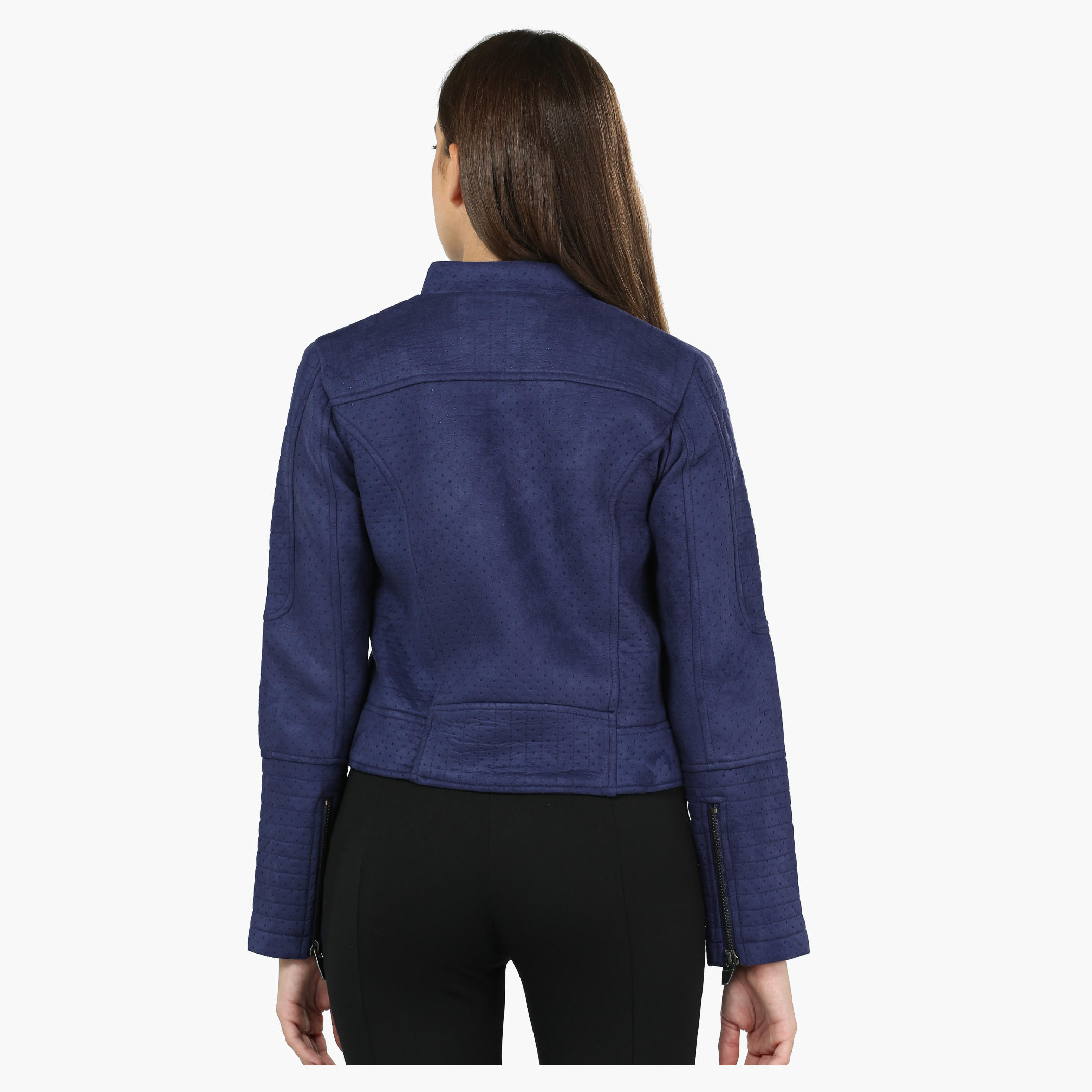 Perforated Biker Jacket with Zip Detail-women-winterwear-coatsandjackets-jackets-image-2