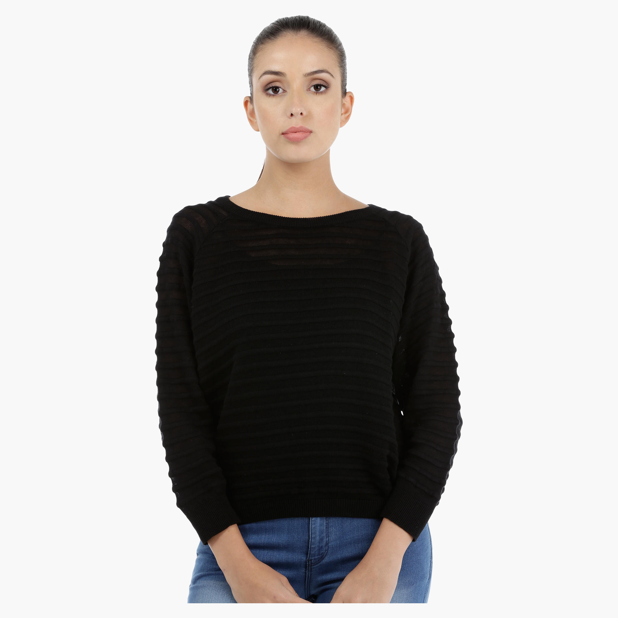 Ribbed Long Sleeves Sweater with Round Neckline-women-clothing-cardigansandjumpers-jumpers-image-1