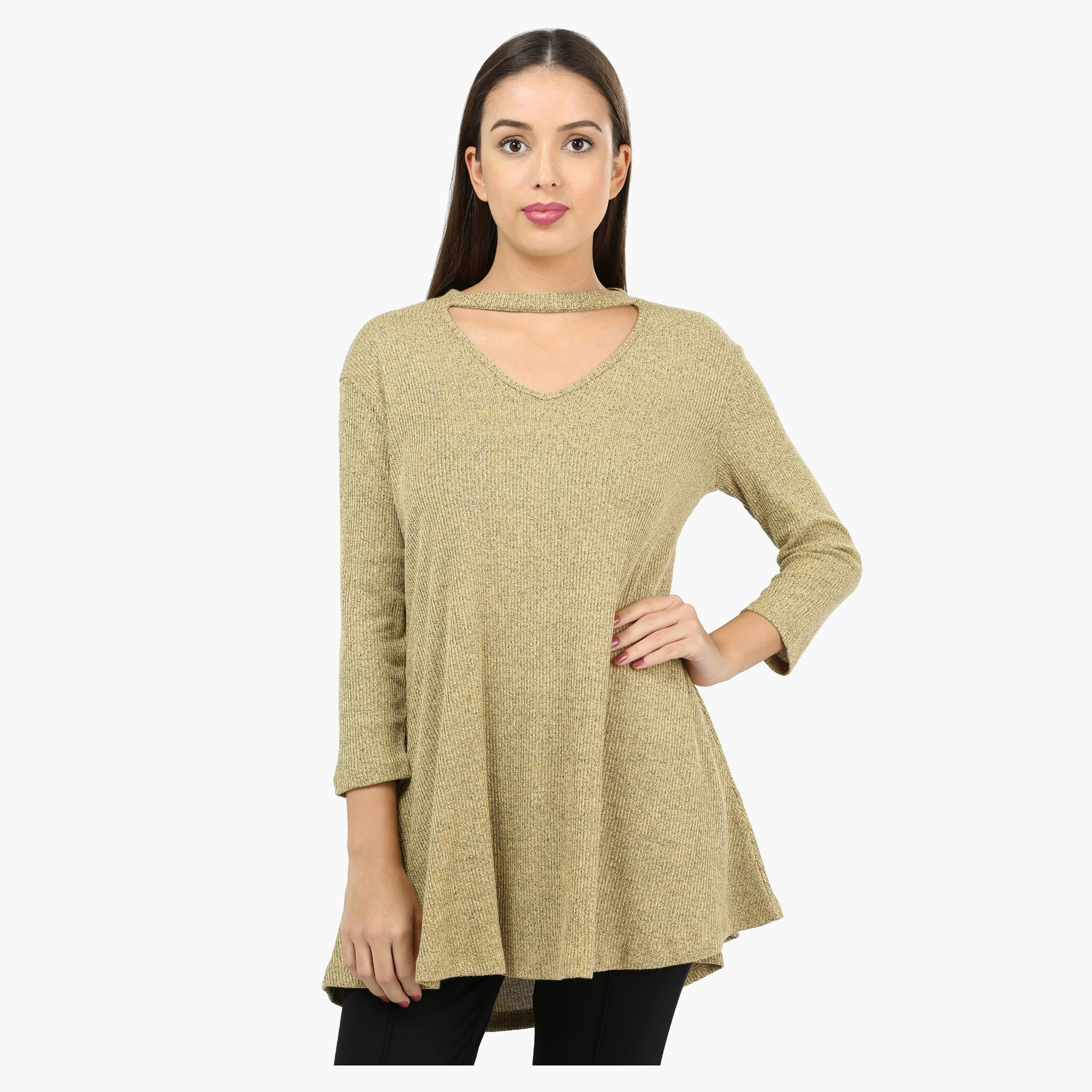 High Neck Trapeze Top with 3/4th Sleeves-women-clothing-shirtsandblouses-blouses-image-1