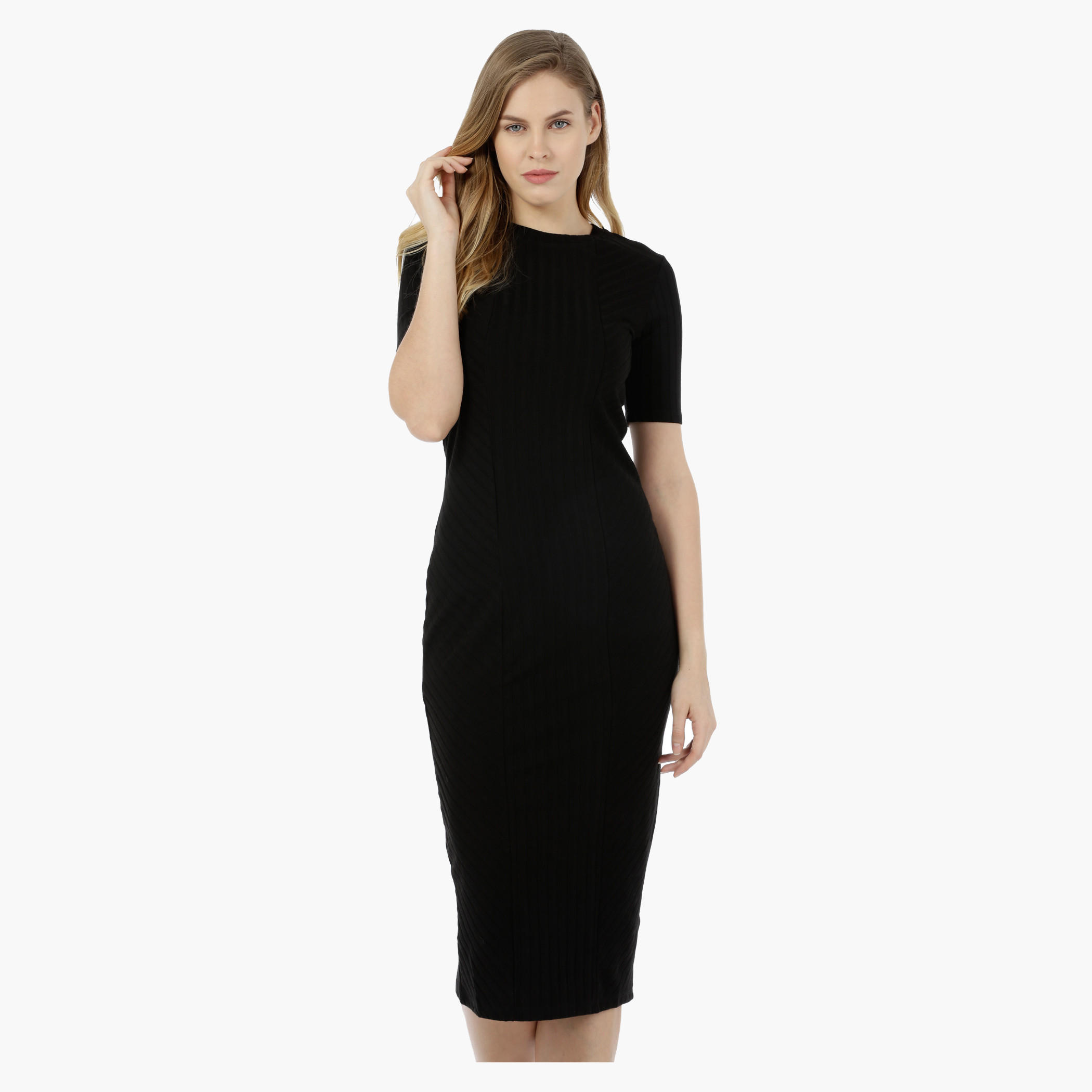 Short-sleeved Rib Bodycon Dress-women-clothing-dresses-image-1