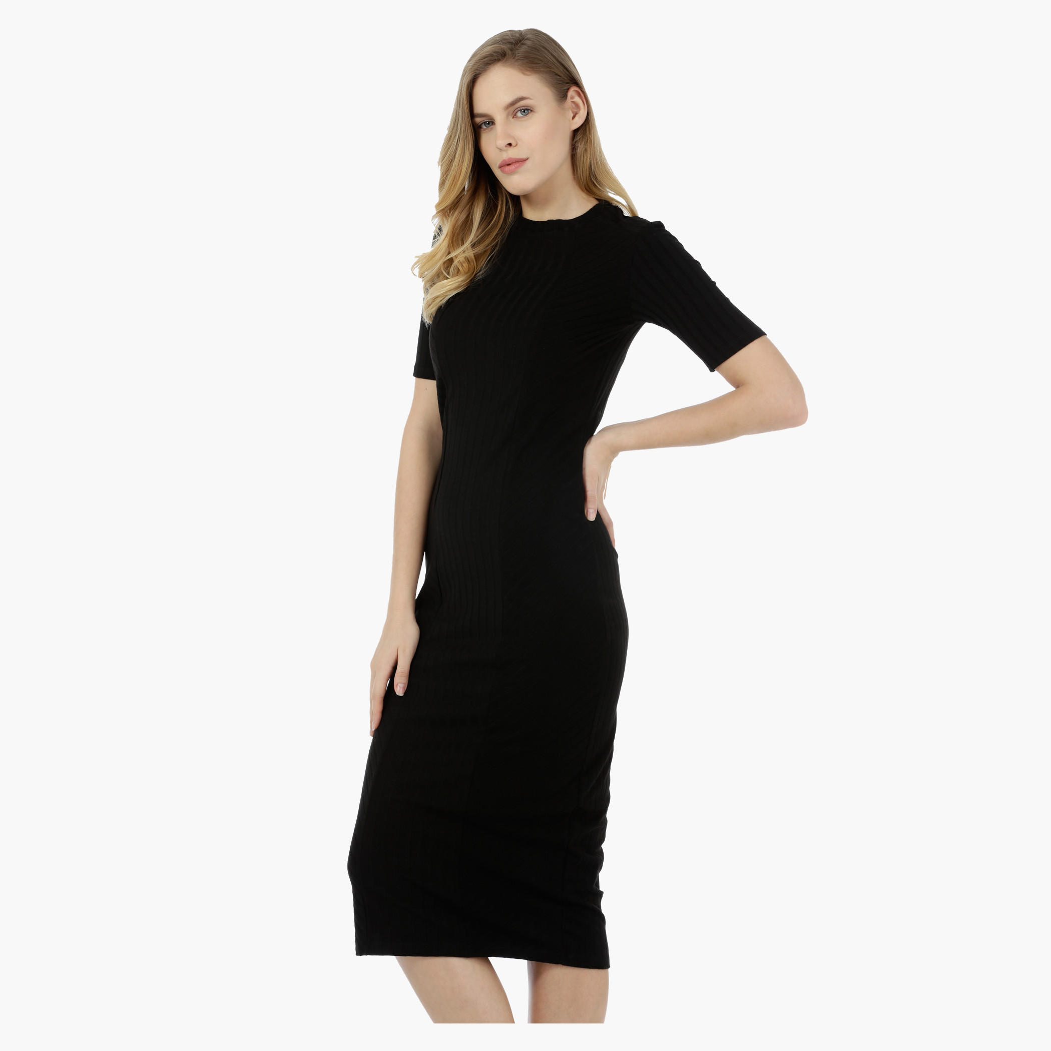 Short-sleeved Rib Bodycon Dress-women-clothing-dresses-image-3