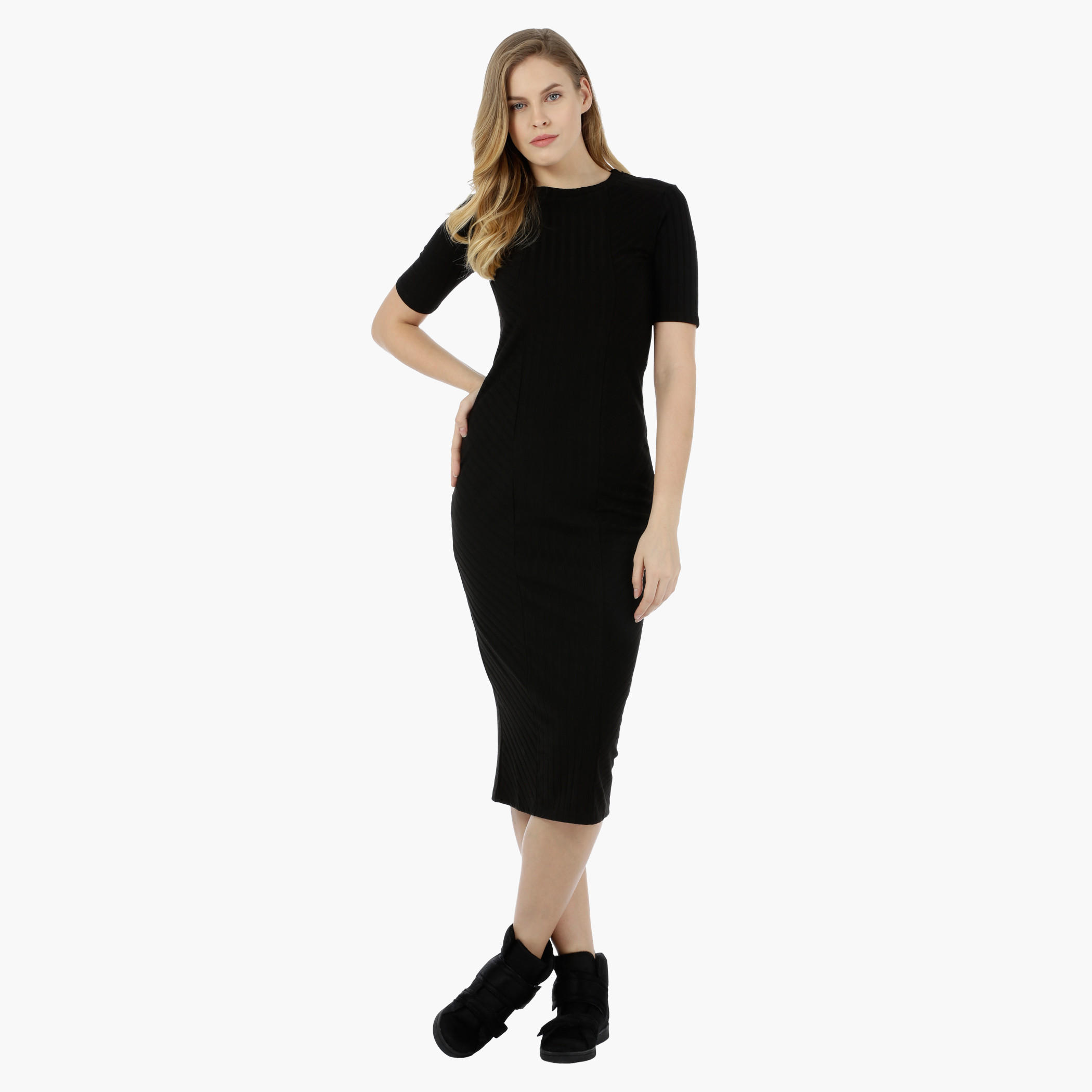 Short-sleeved Rib Bodycon Dress-women-clothing-dresses-image-4