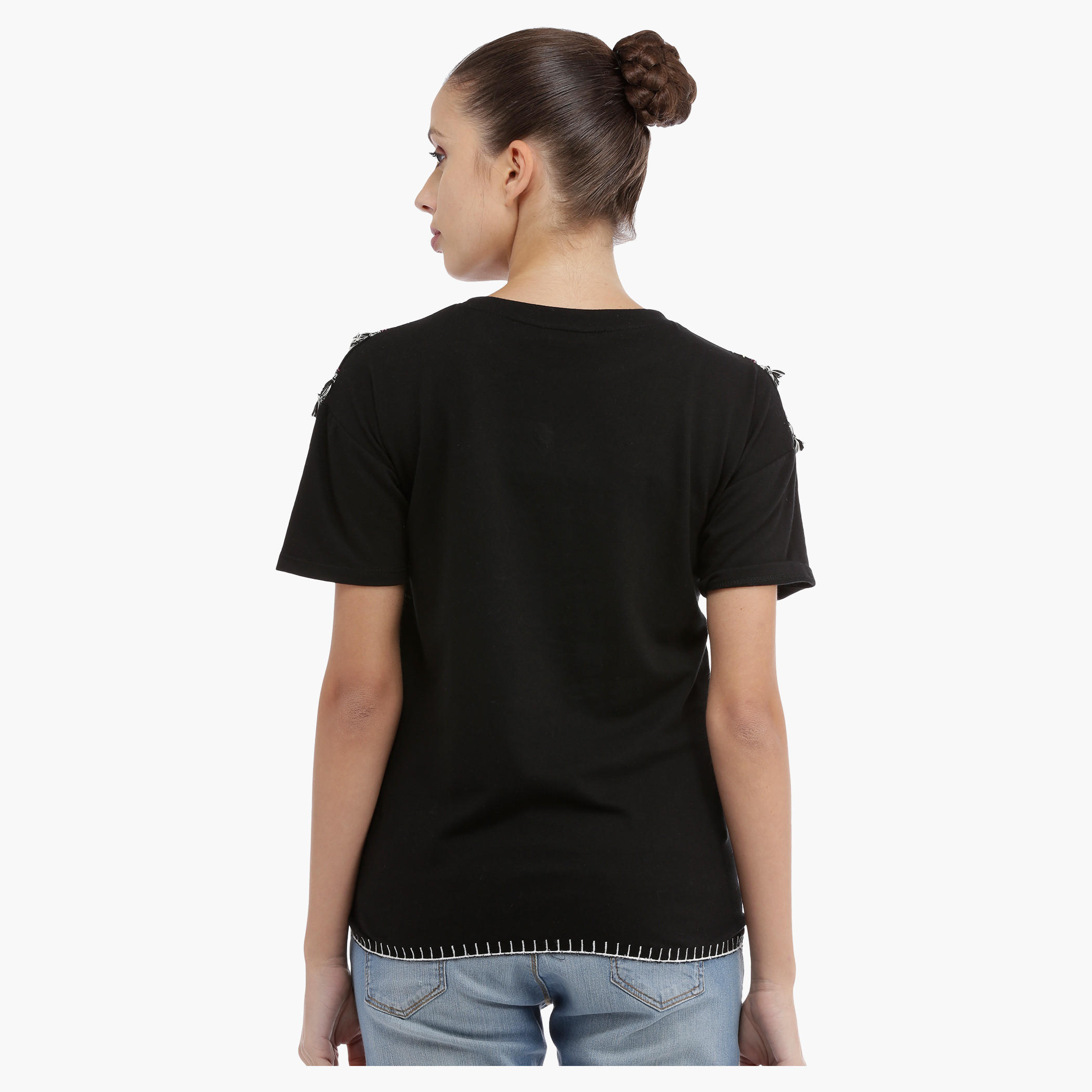 Short Sleeves T-shirt with Tassels-women-clothing-tshirts-image-2