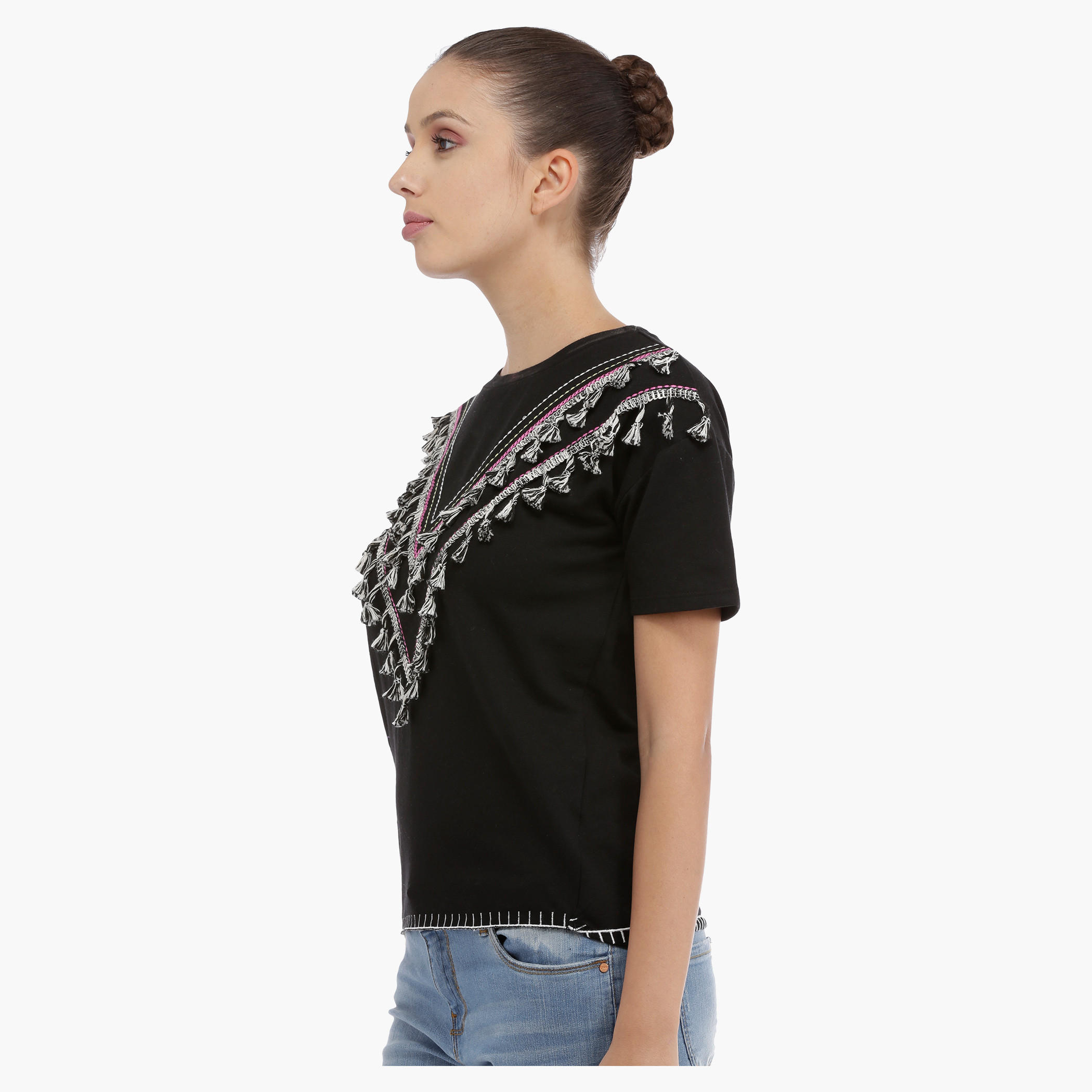 Short Sleeves T-shirt with Tassels-women-clothing-tshirts-image-3