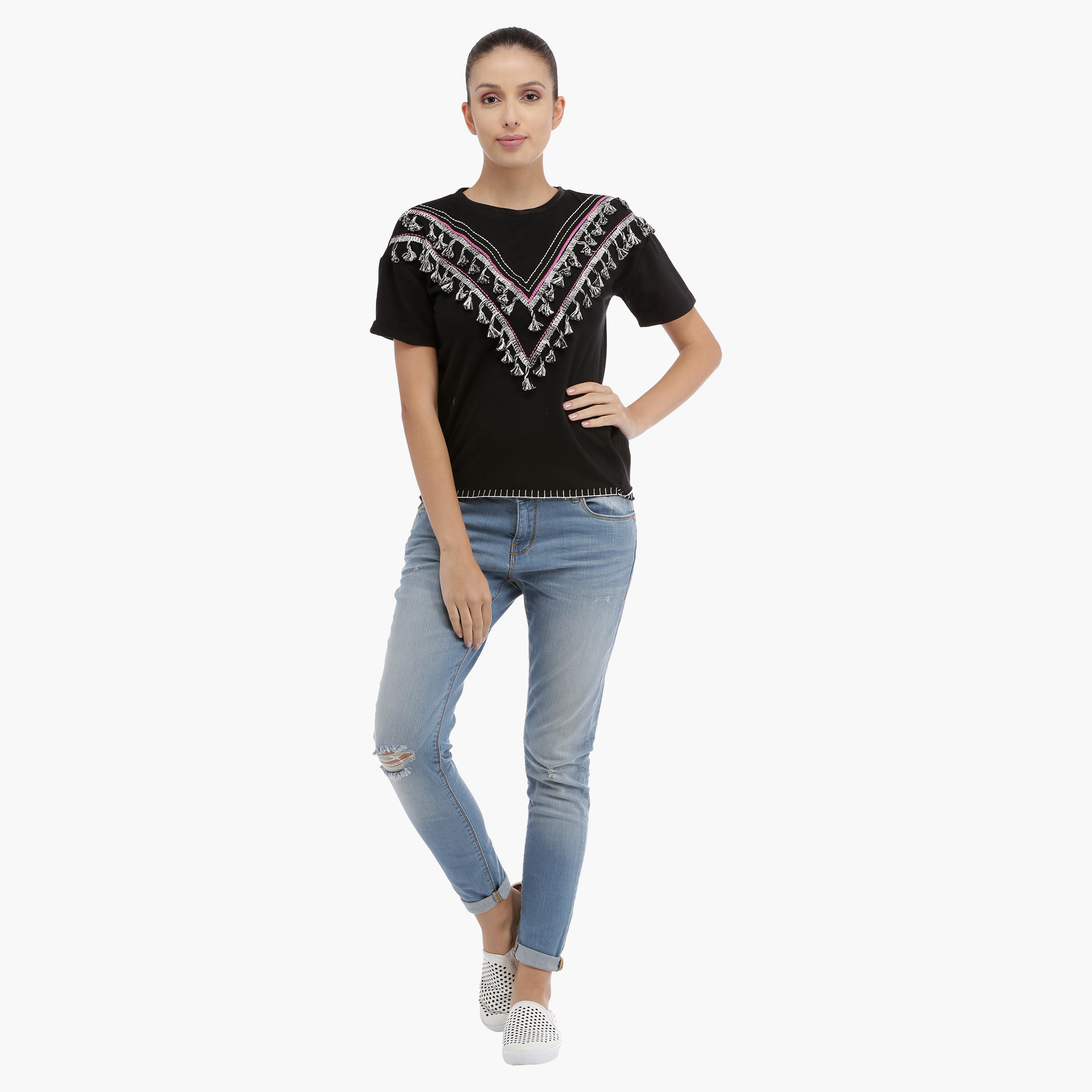 Short Sleeves T-shirt with Tassels-women-clothing-tshirts-image-5