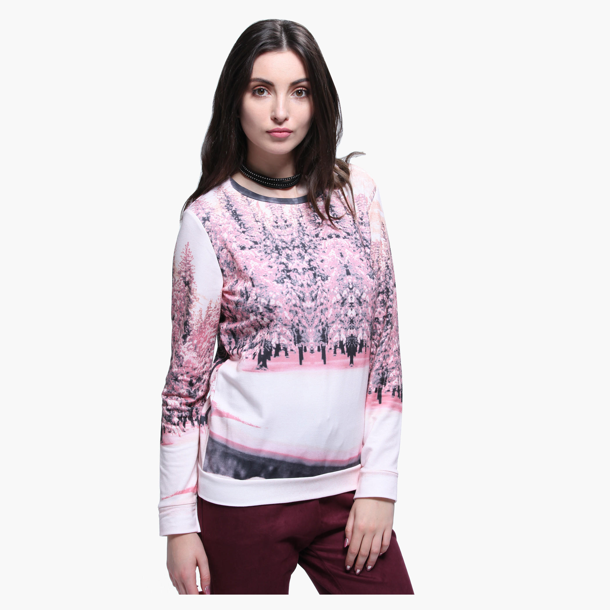 Printed Round Neck Long Sleeves T-shirt-women-clothing-tshirts-image-1