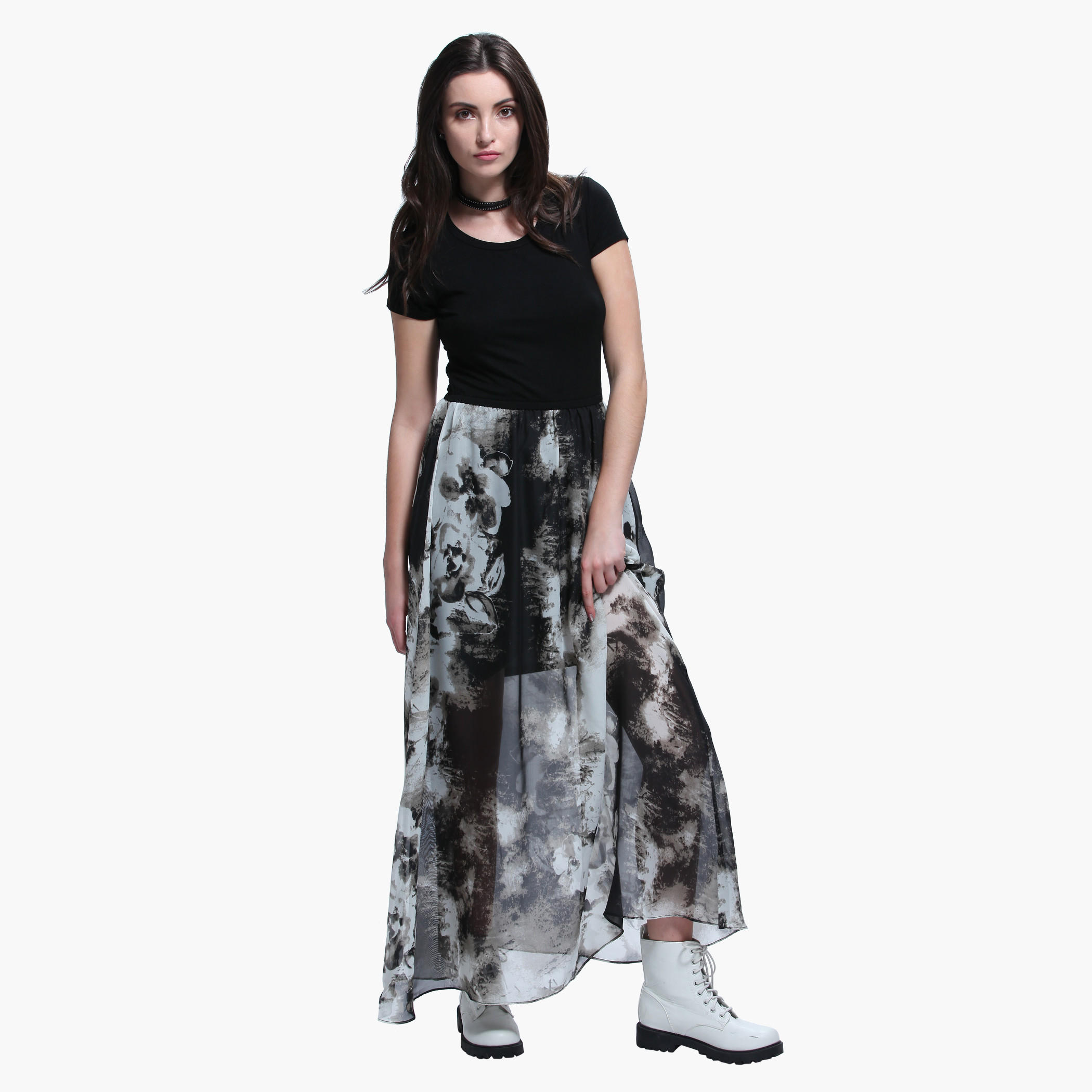 Printed Short Sleeves Maxi Dress-women-clothing-dresses-image-1