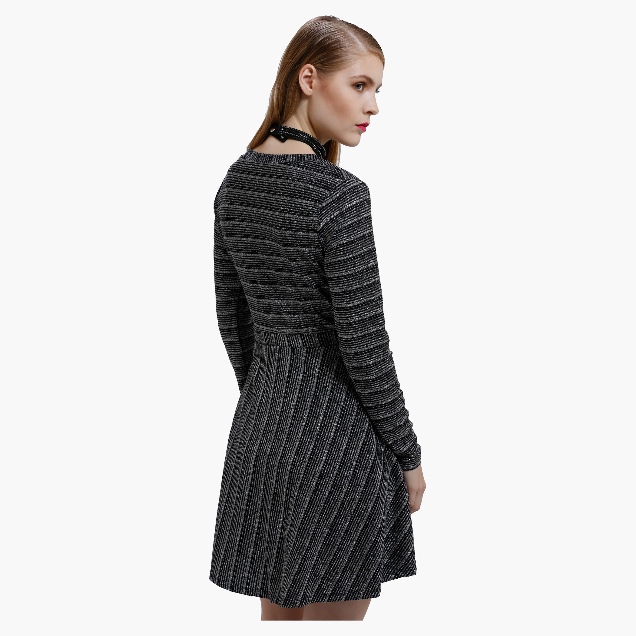 Flare Dress with Round Neck and Long Sleeves-women-clothing-dresses-image-2