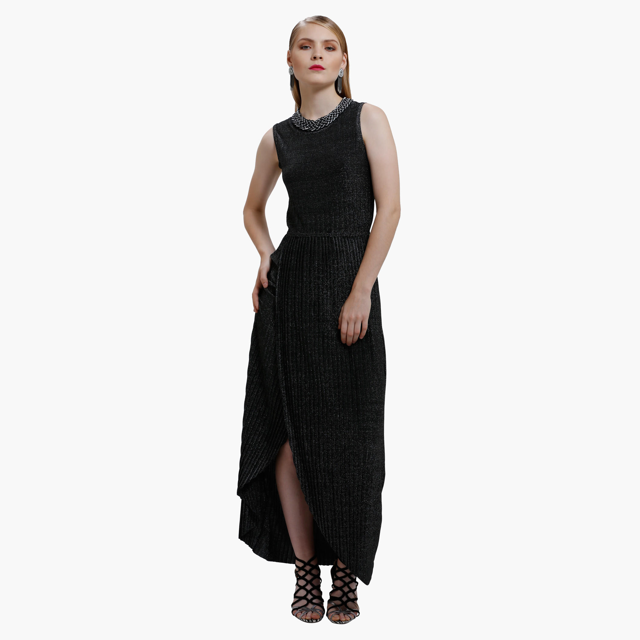 Long Dress with Ribbed Detail and Round Neck-women-clothing-dresses-image-1