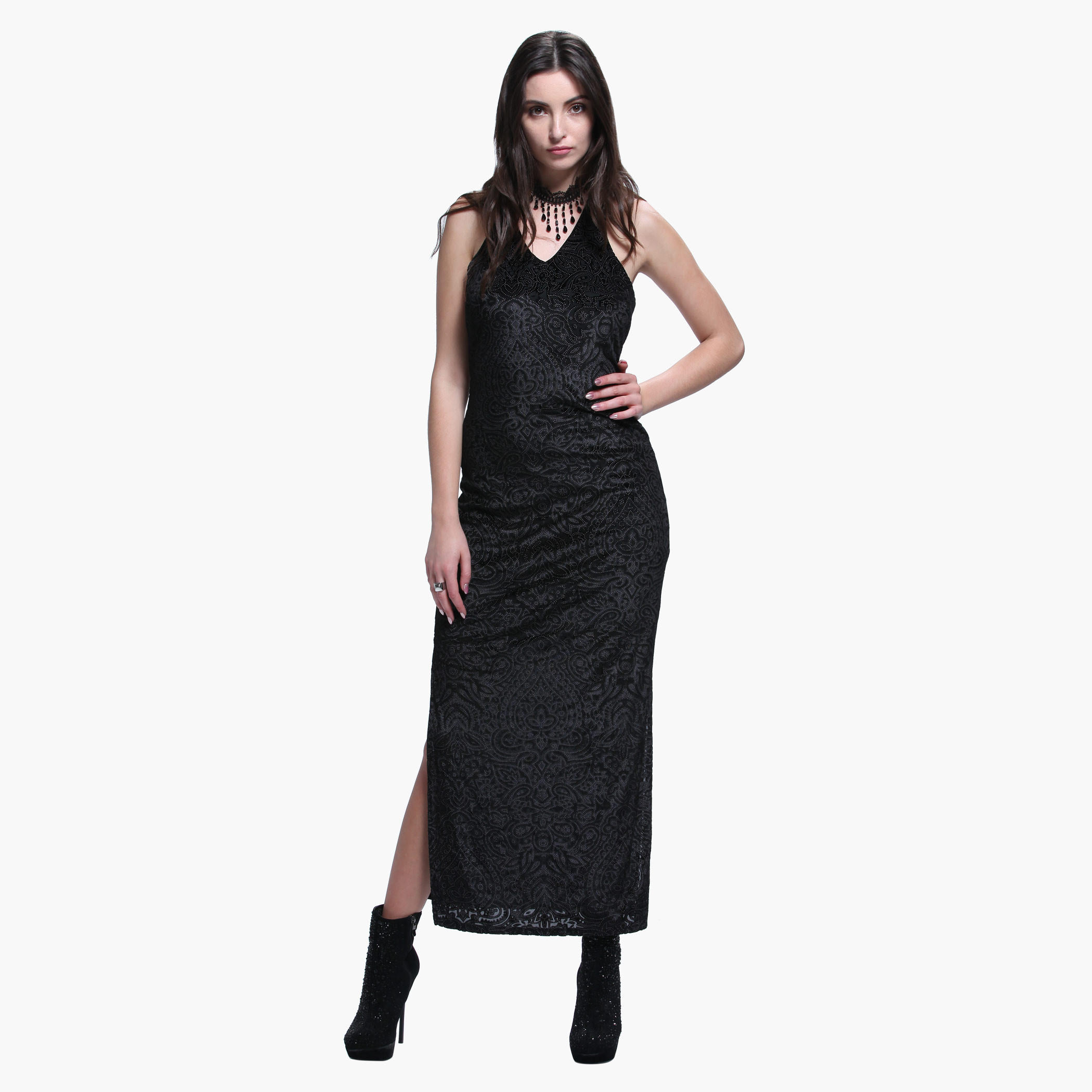 Halter Neck Maxi Dress with Side Slit-women-clothing-dresses-image-1