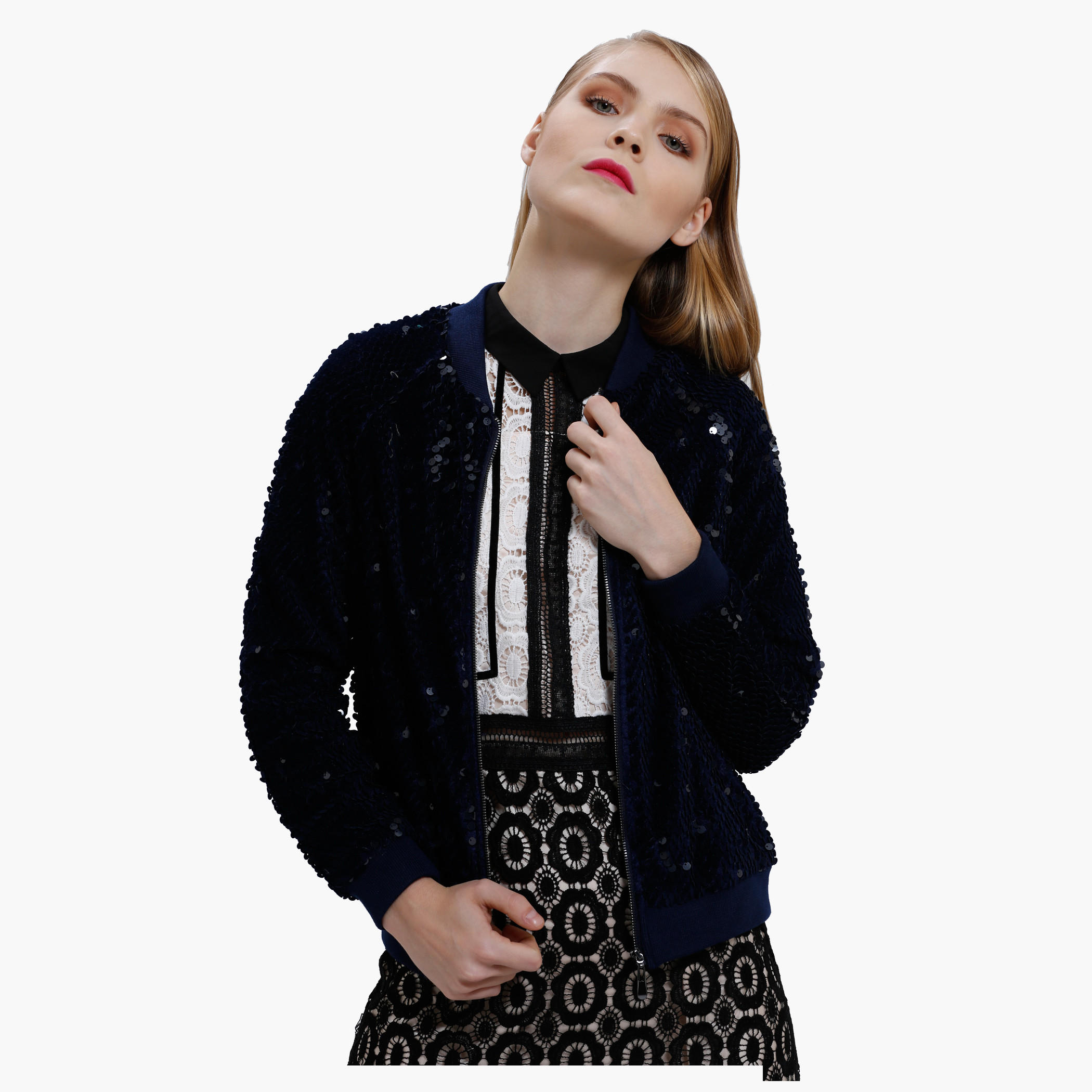 Bomber Jacket with Sequin Detail and Long Sleeves-women-winterwear-coatsandjackets-jackets-image-1