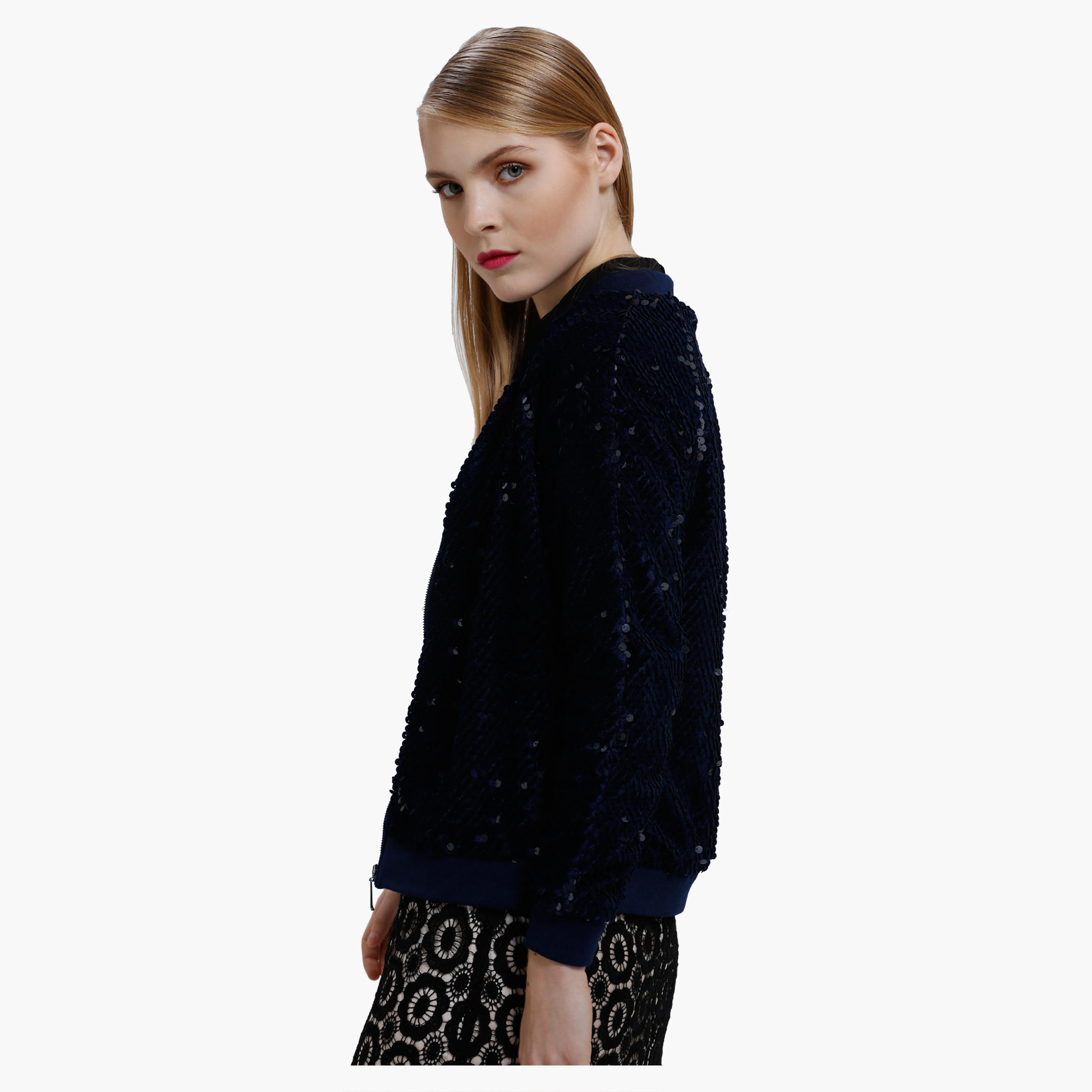 Bomber Jacket with Sequin Detail and Long Sleeves-women-winterwear-coatsandjackets-jackets-image-3