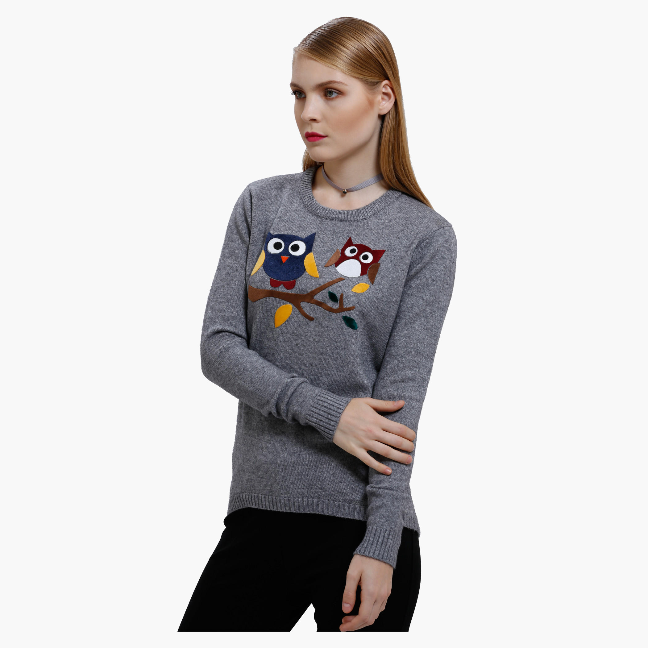 Graphic Print Sweat Top with Round Neck and Long Sleeves-women-clothing-cardigansandjumpers-jumpers-image-3