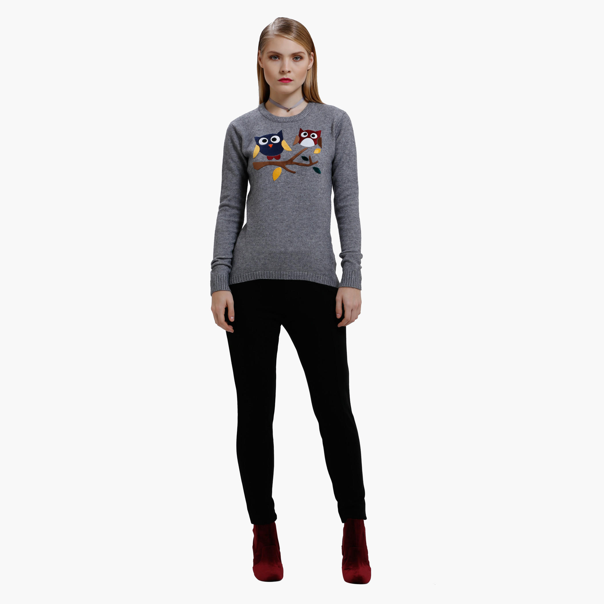 Graphic Print Sweat Top with Round Neck and Long Sleeves-women-clothing-cardigansandjumpers-jumpers-image-5