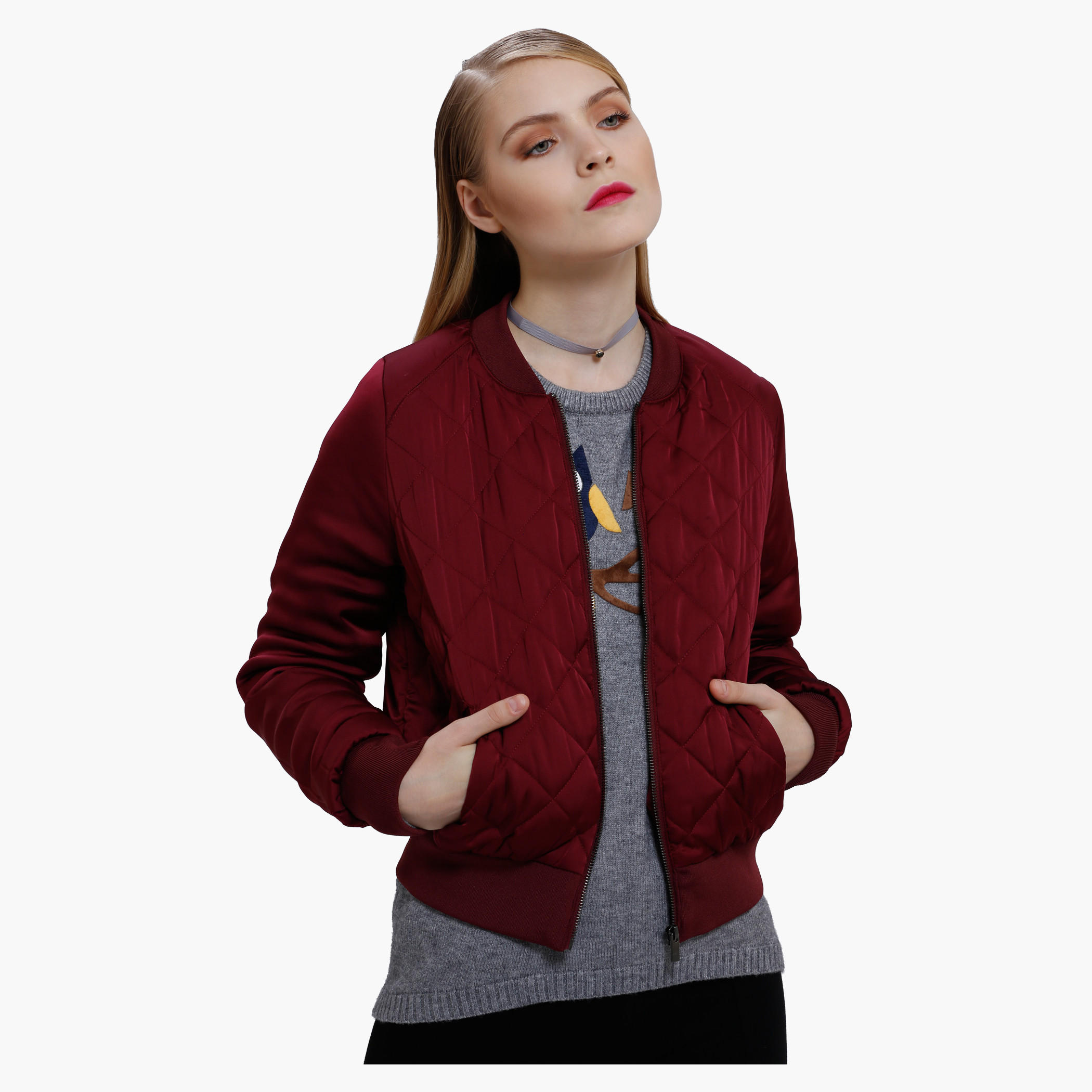 Bomber Jacket with Zip Detail and Long Sleeves-women-winterwear-coatsandjackets-jackets-image-1