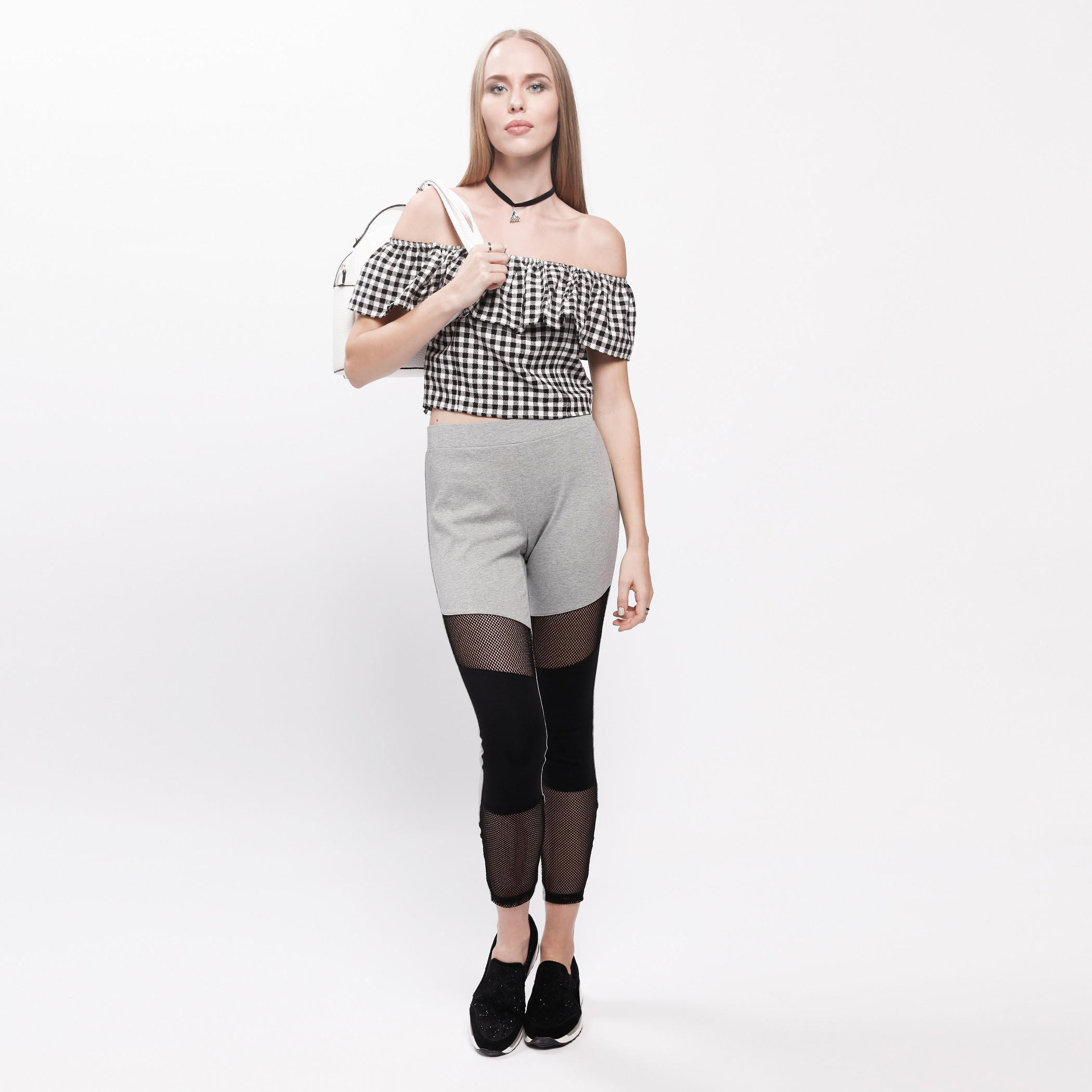 Chequered Crop Top with Off Shoulder Pattern-women-clothing-shirtsandblouses-blouses-image-5