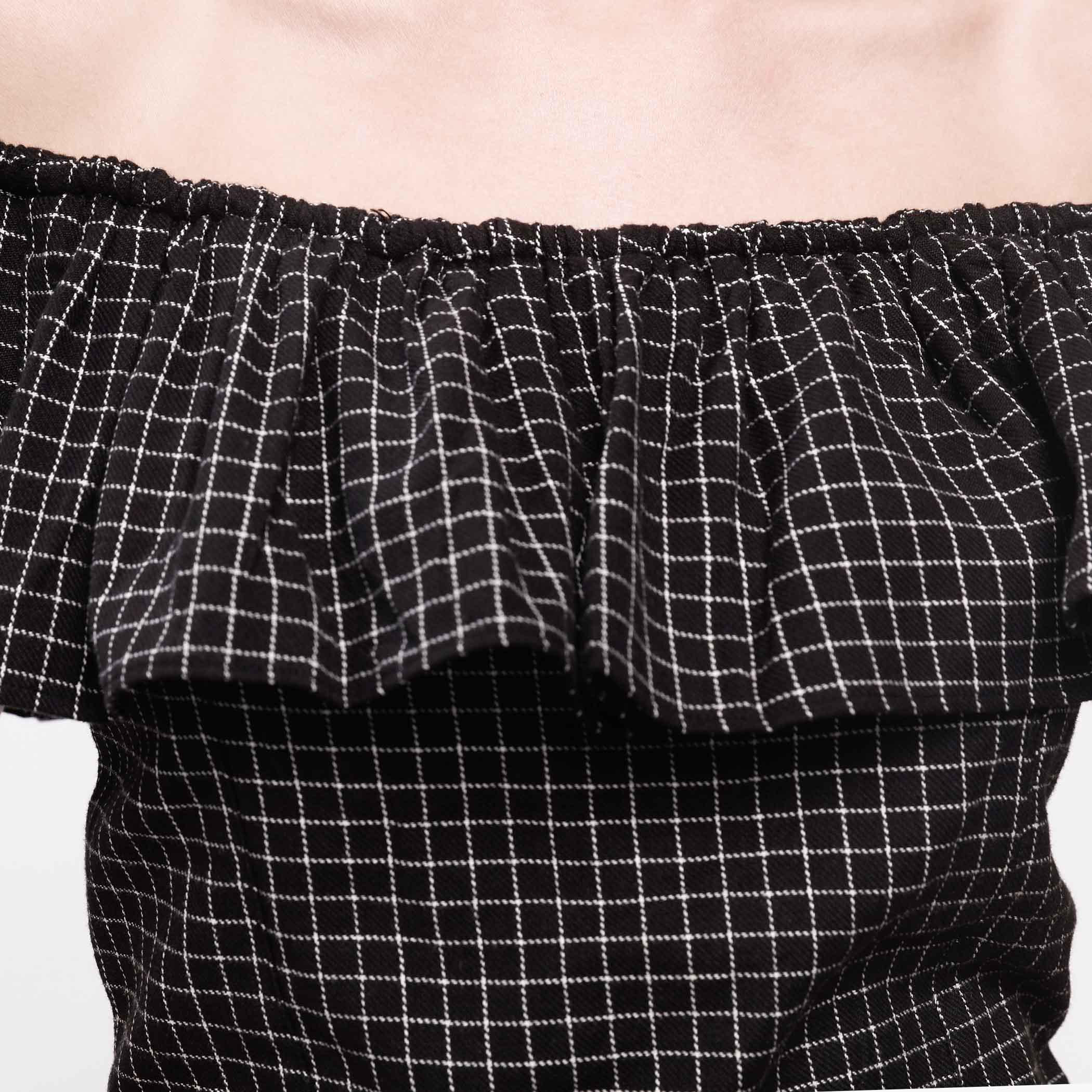 Chequered Crop Top with Off Shoulder Pattern-women-clothing-shirtsandblouses-blouses-image-9
