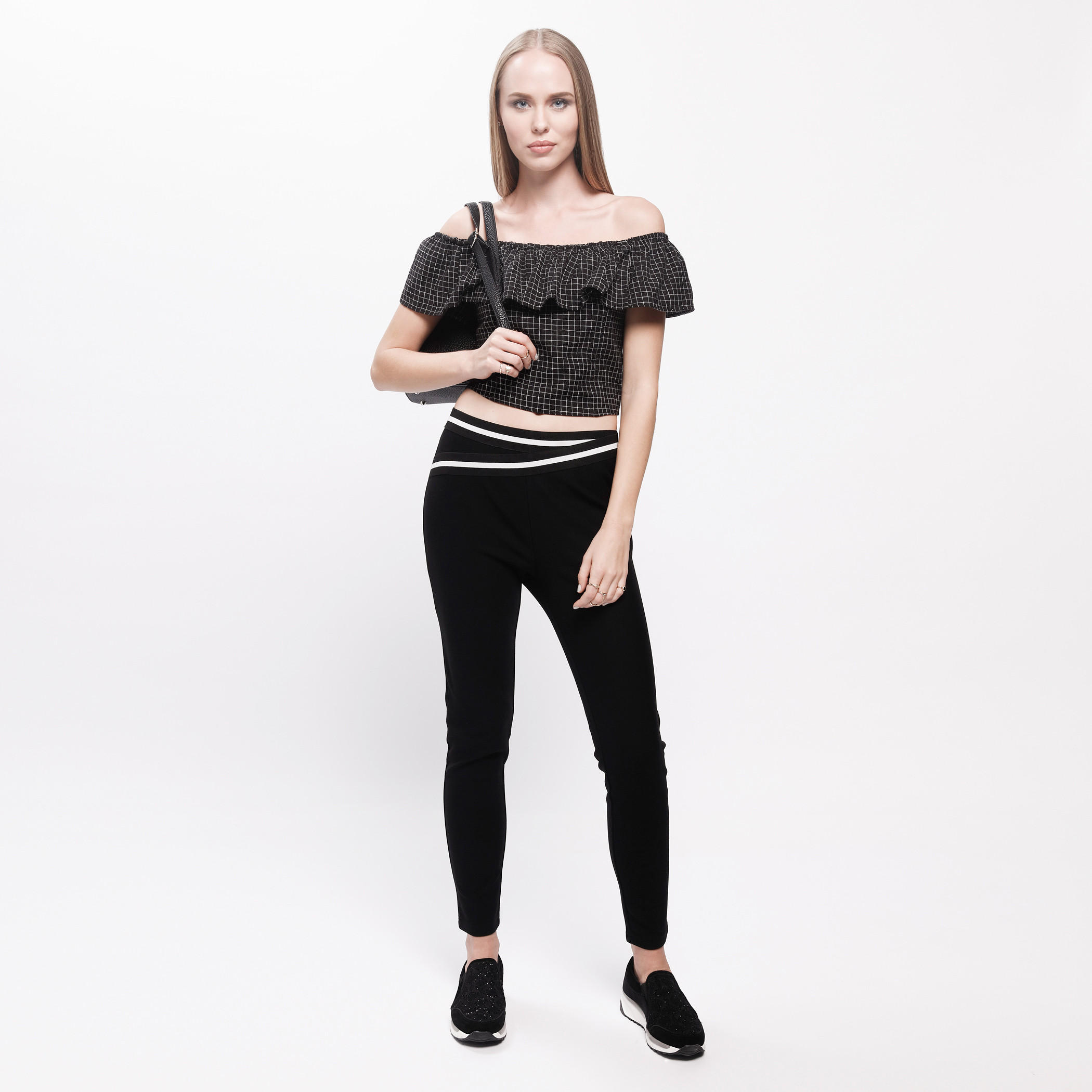 Chequered Crop Top with Off Shoulder Pattern-women-clothing-shirtsandblouses-blouses-image-10