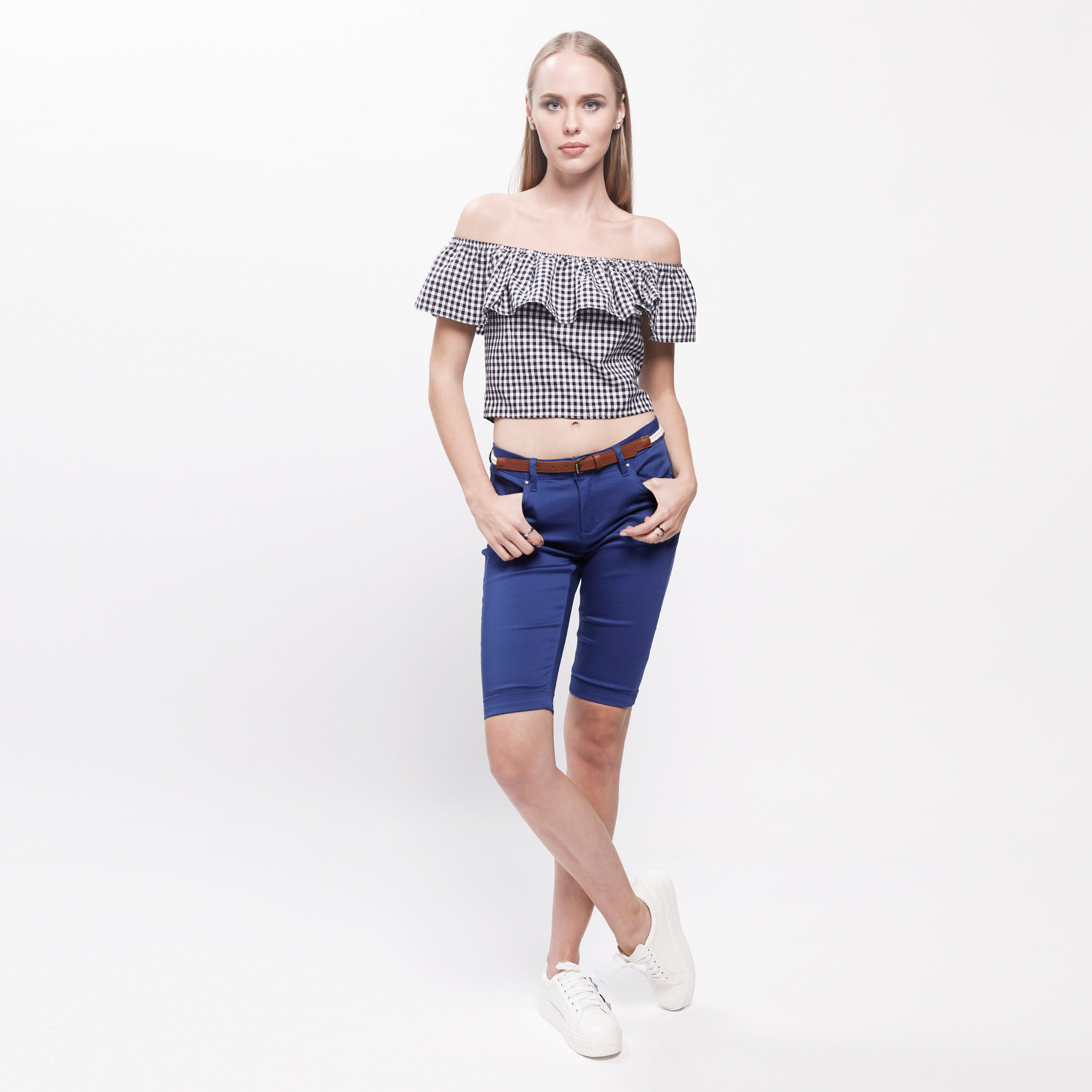 Chequered Crop Top with Off Shoulder Pattern-women-clothing-shirtsandblouses-blouses-image-15