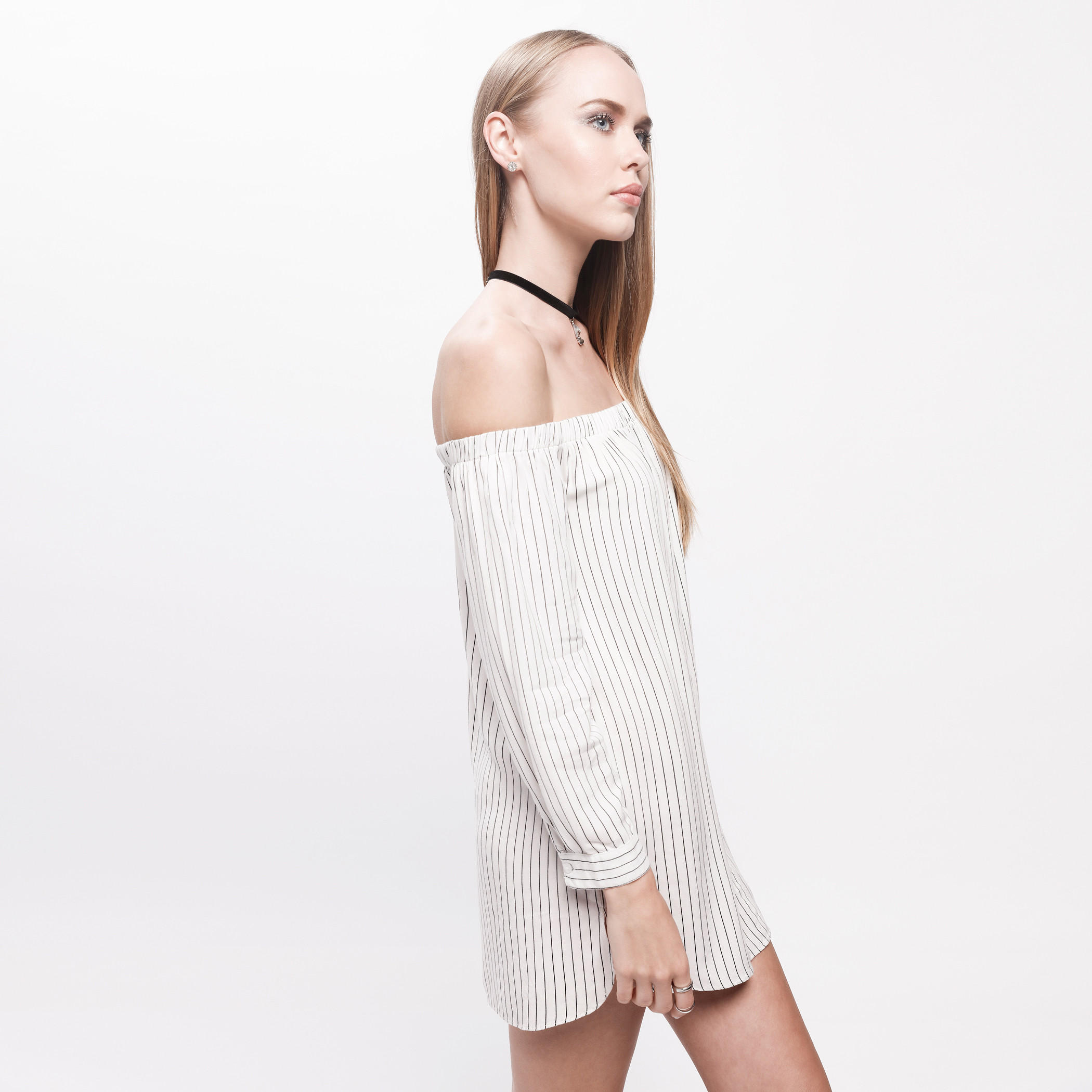 Striped Dress with Off Shoulder Pattern and Long Sleeves-women-clothing-dresses-image-3