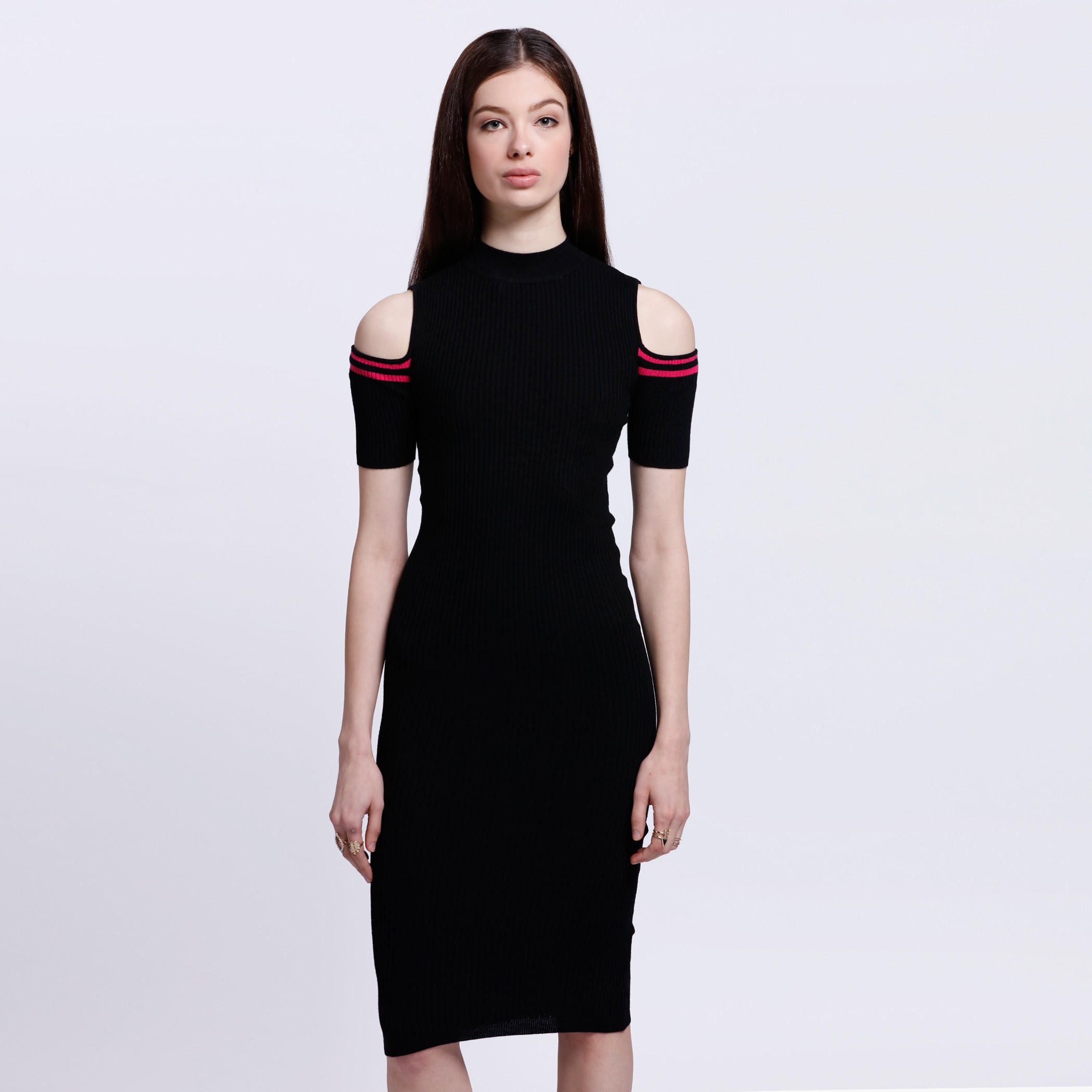 Cold Shoulder Dress with High Neck-women-clothing-dresses-image-1
