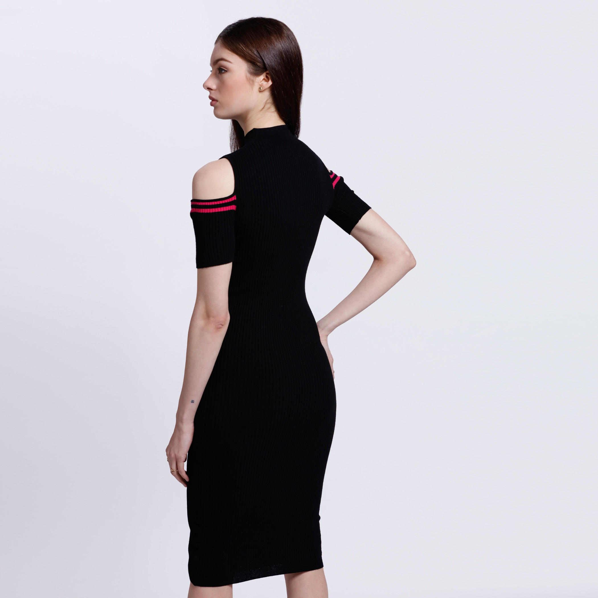 Cold Shoulder Dress with High Neck-women-clothing-dresses-image-2