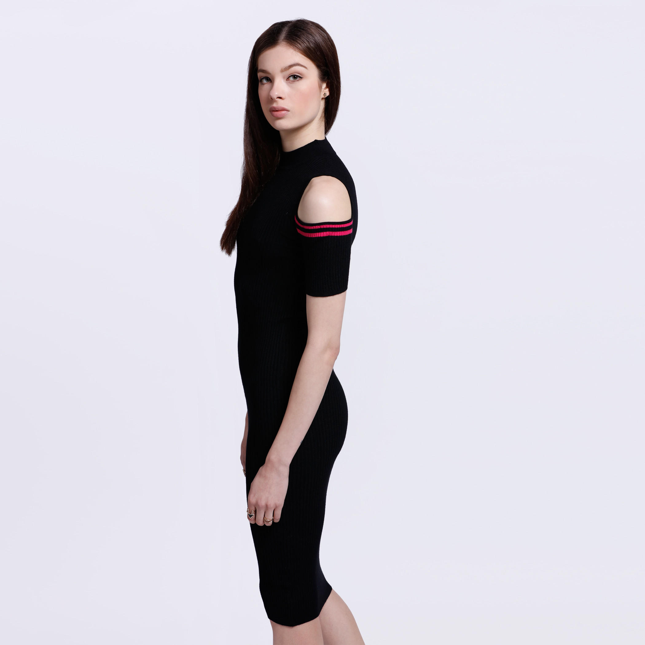 Cold Shoulder Dress with High Neck-women-clothing-dresses-image-3