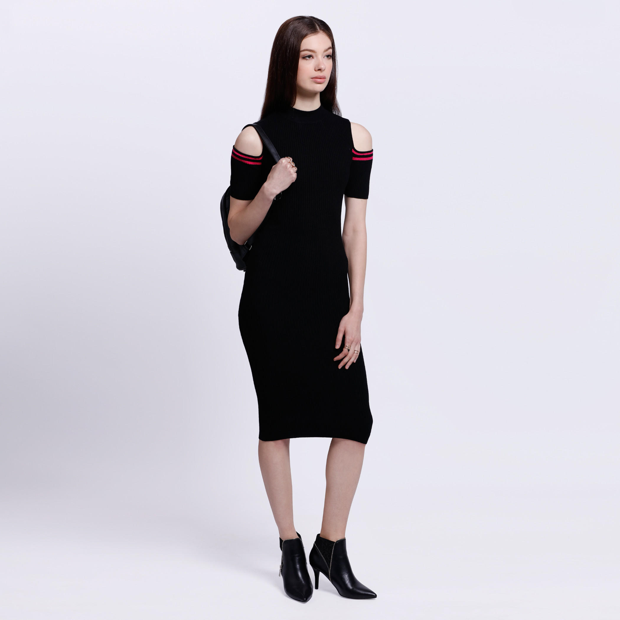 Cold Shoulder Dress with High Neck-women-clothing-dresses-image-5