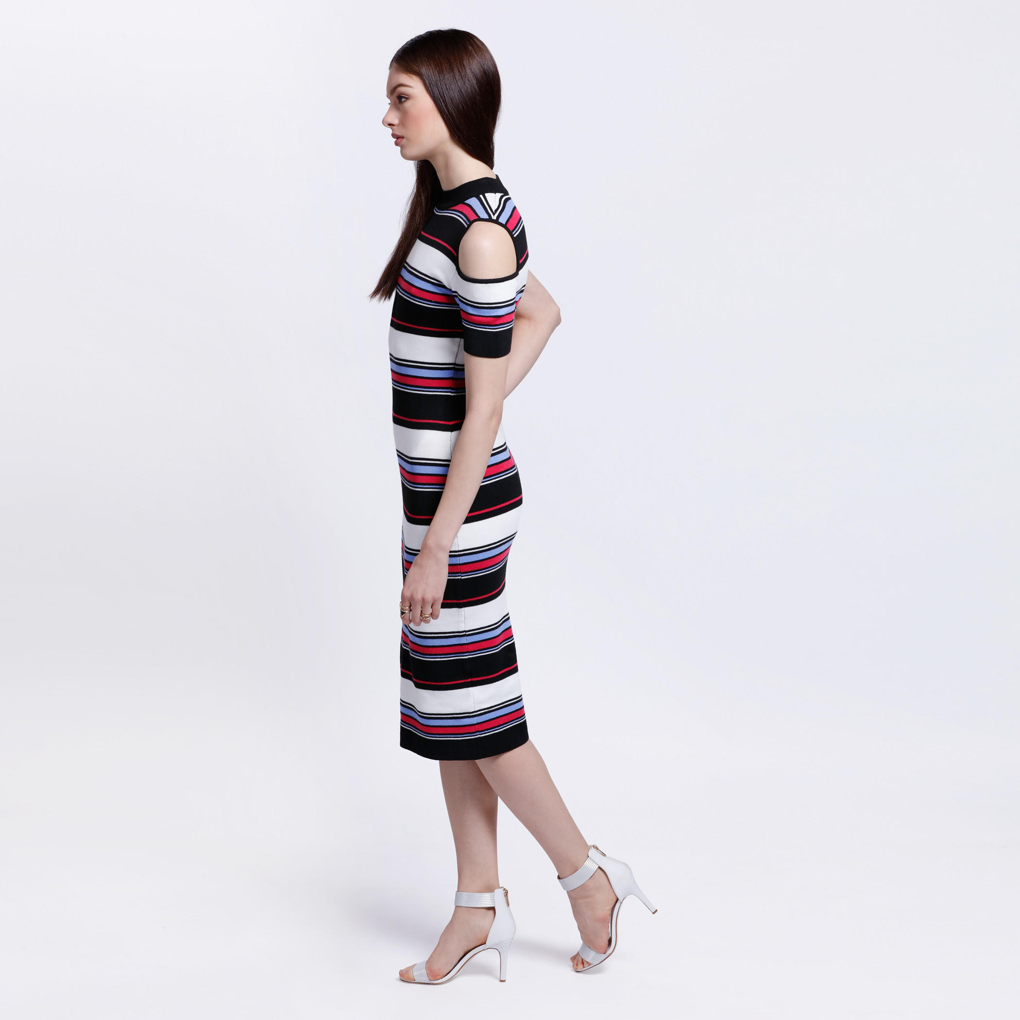 Striped Cold Shoulder Dress with High Neck-women-clothing-dresses-image-3