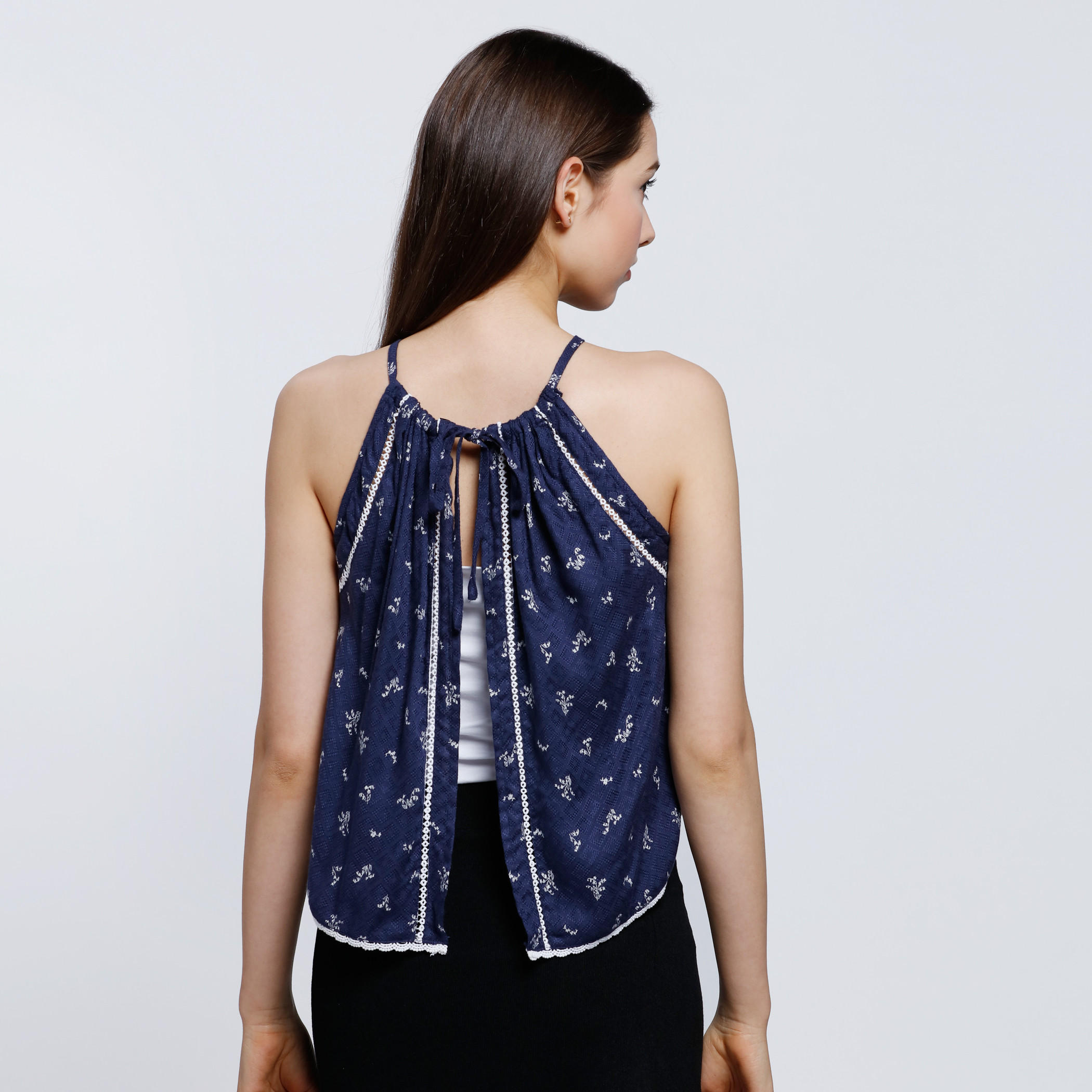 Printed Bubble Trim Top with Tie Up Back-women-clothing-shirtsandblouses-blouses-image-2