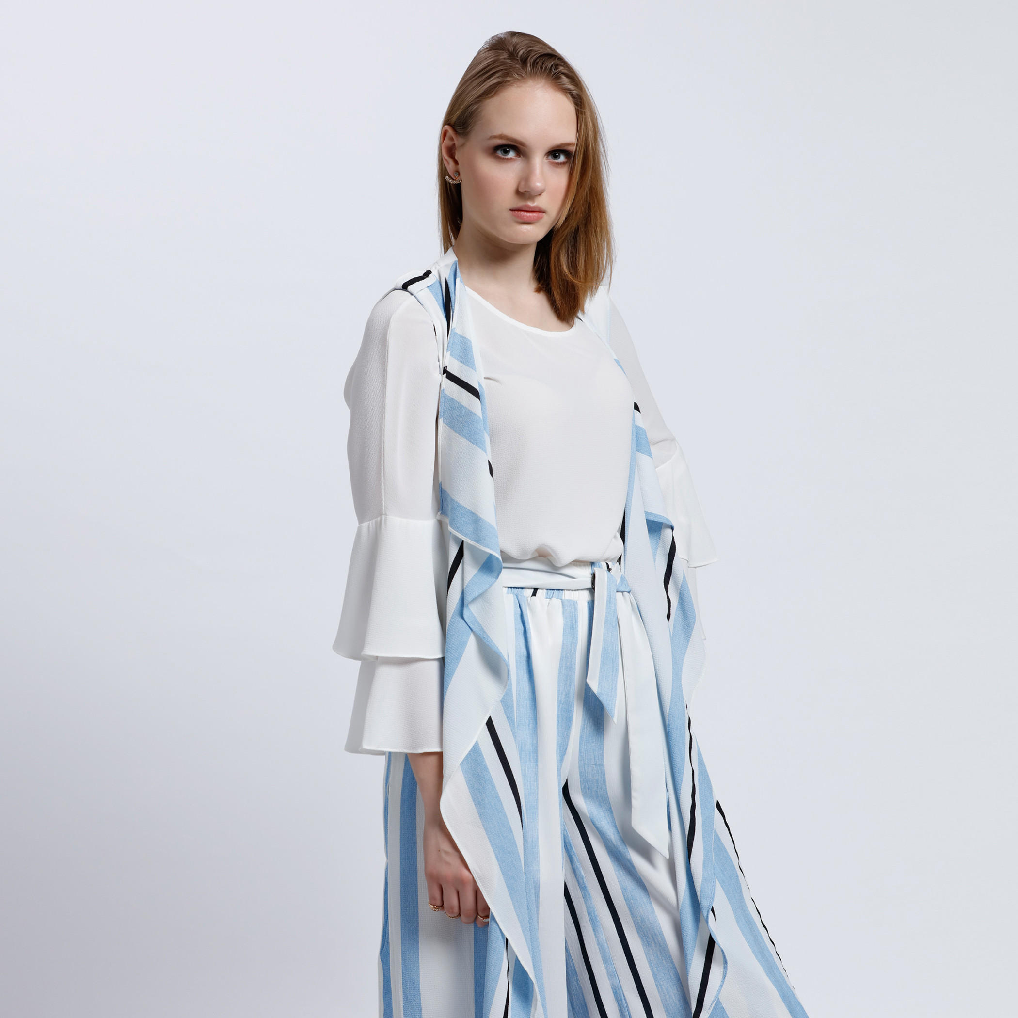 Striped Sleeveless Ruffle Jacket-women-winterwear-coatsandjackets-jackets-image-3
