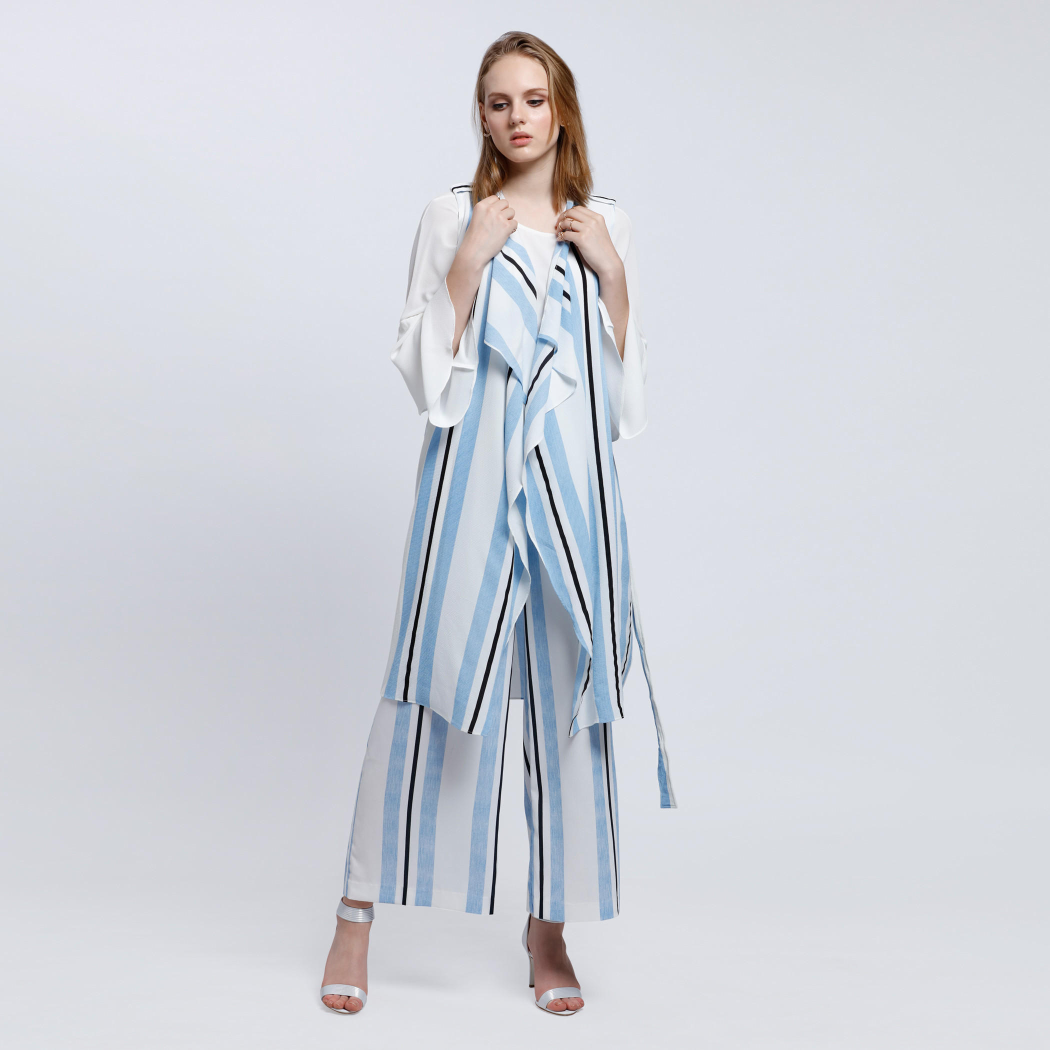 Striped Sleeveless Ruffle Jacket-women-winterwear-coatsandjackets-jackets-image-1