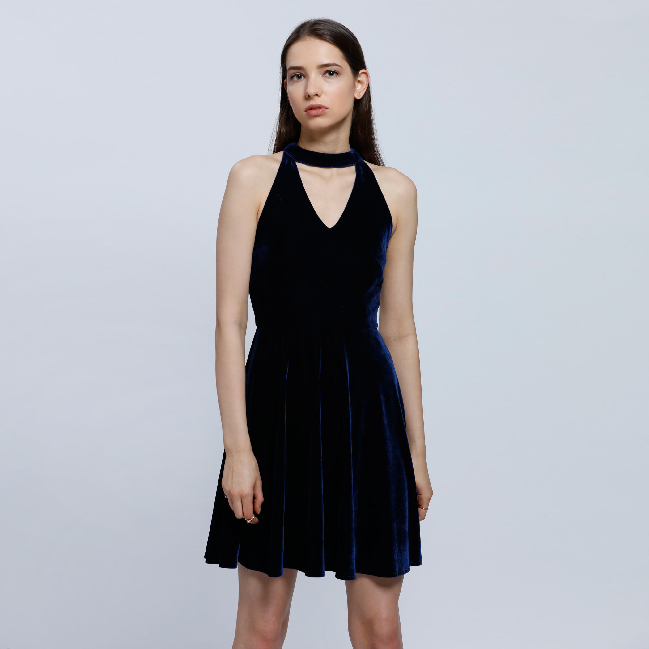 Sleeveless Skater Dress with Choker Neck-women-clothing-dresses-image-1