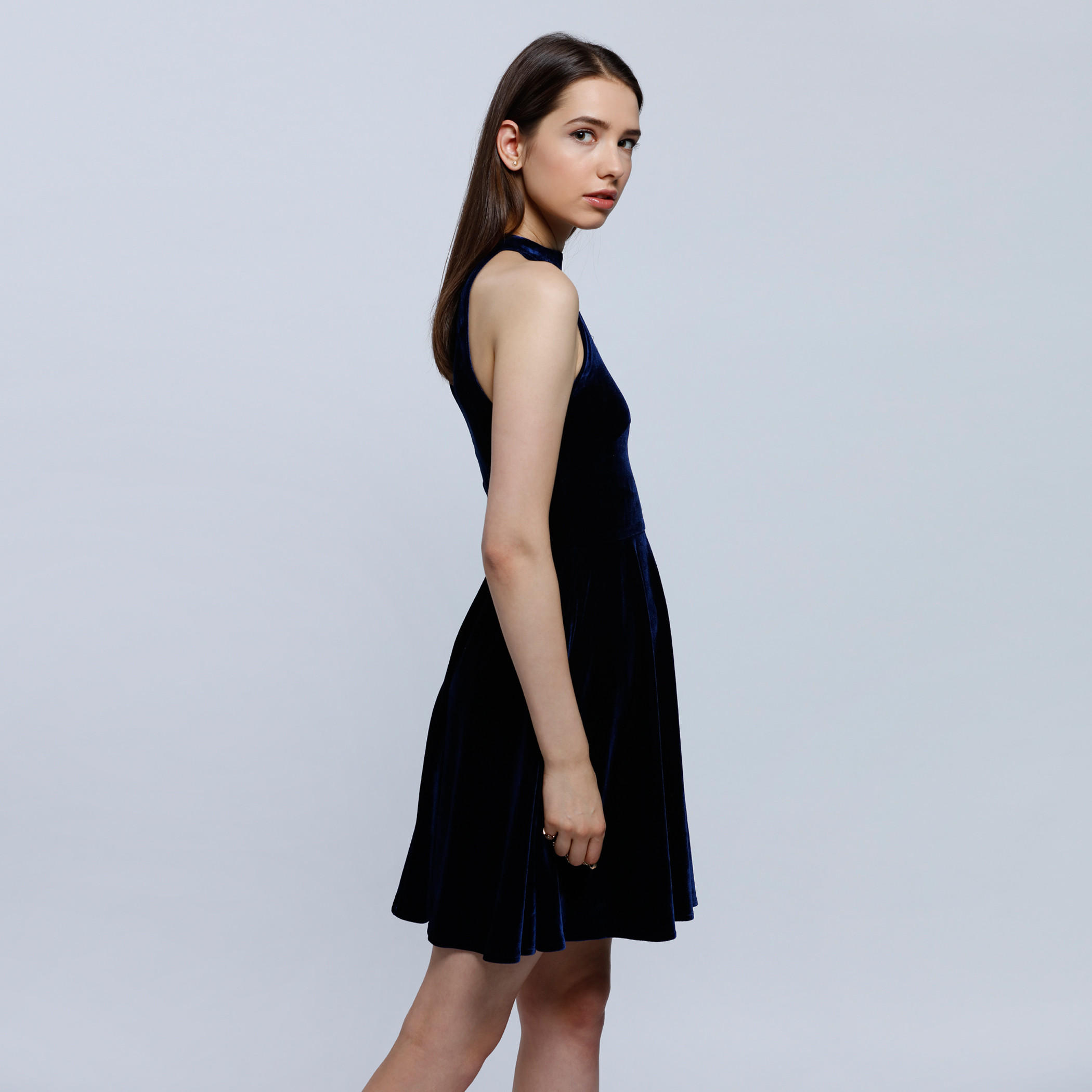 Sleeveless Skater Dress with Choker Neck-women-clothing-dresses-image-3