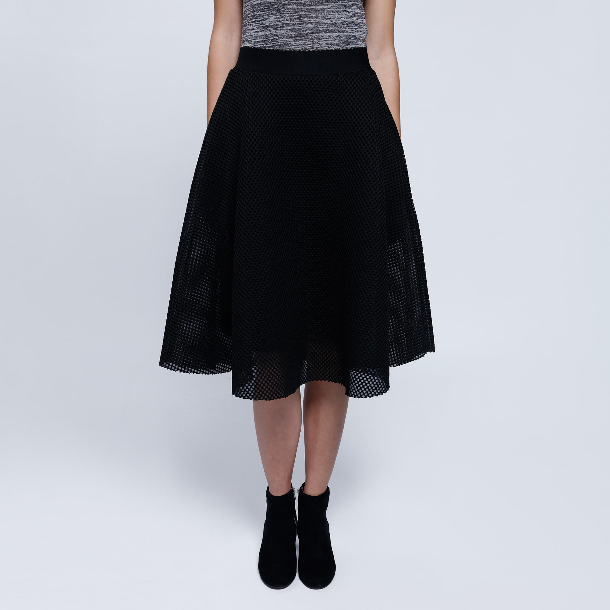 Neoprene Mesh Skirt with Elastic Waistband and Zip Closure-women-clothing-bottoms-skirts-image-1