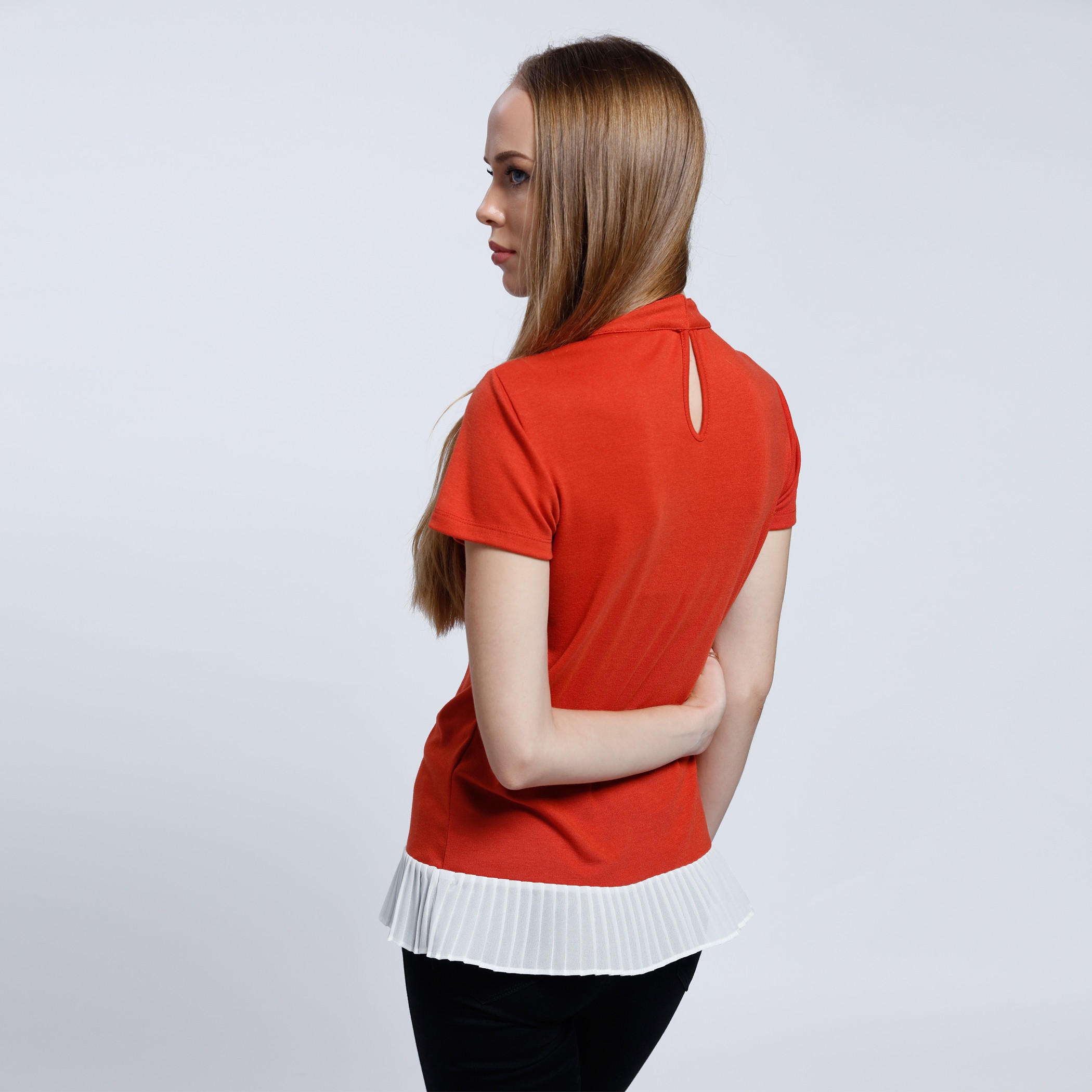 Double Layer Top with Choker Neck and Short Sleeves-women-clothing-tshirts-image-2