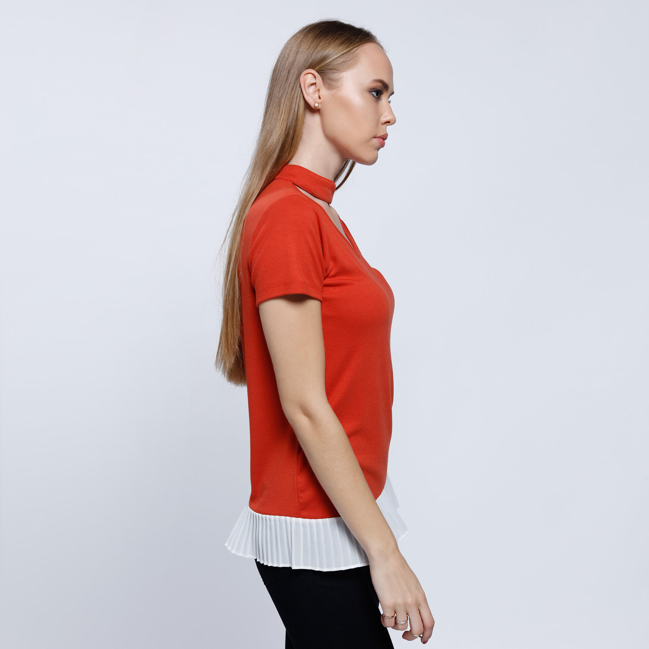 Double Layer Top with Choker Neck and Short Sleeves-women-clothing-tshirts-image-3