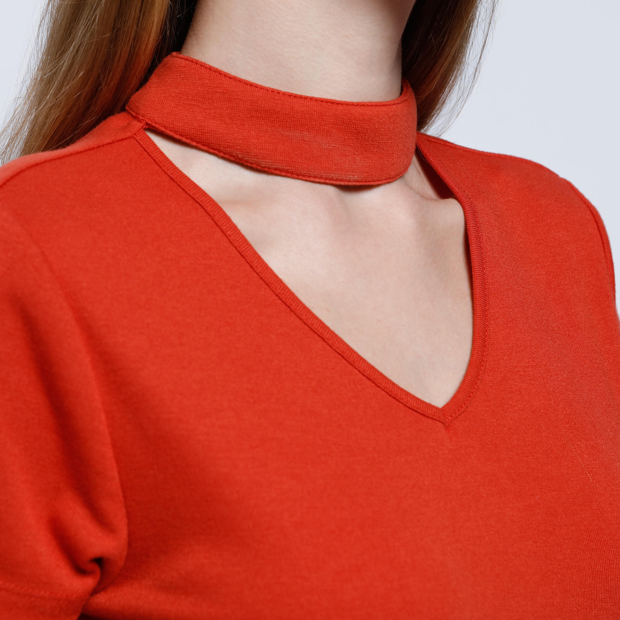 Double Layer Top with Choker Neck and Short Sleeves-women-clothing-tshirts-image-4