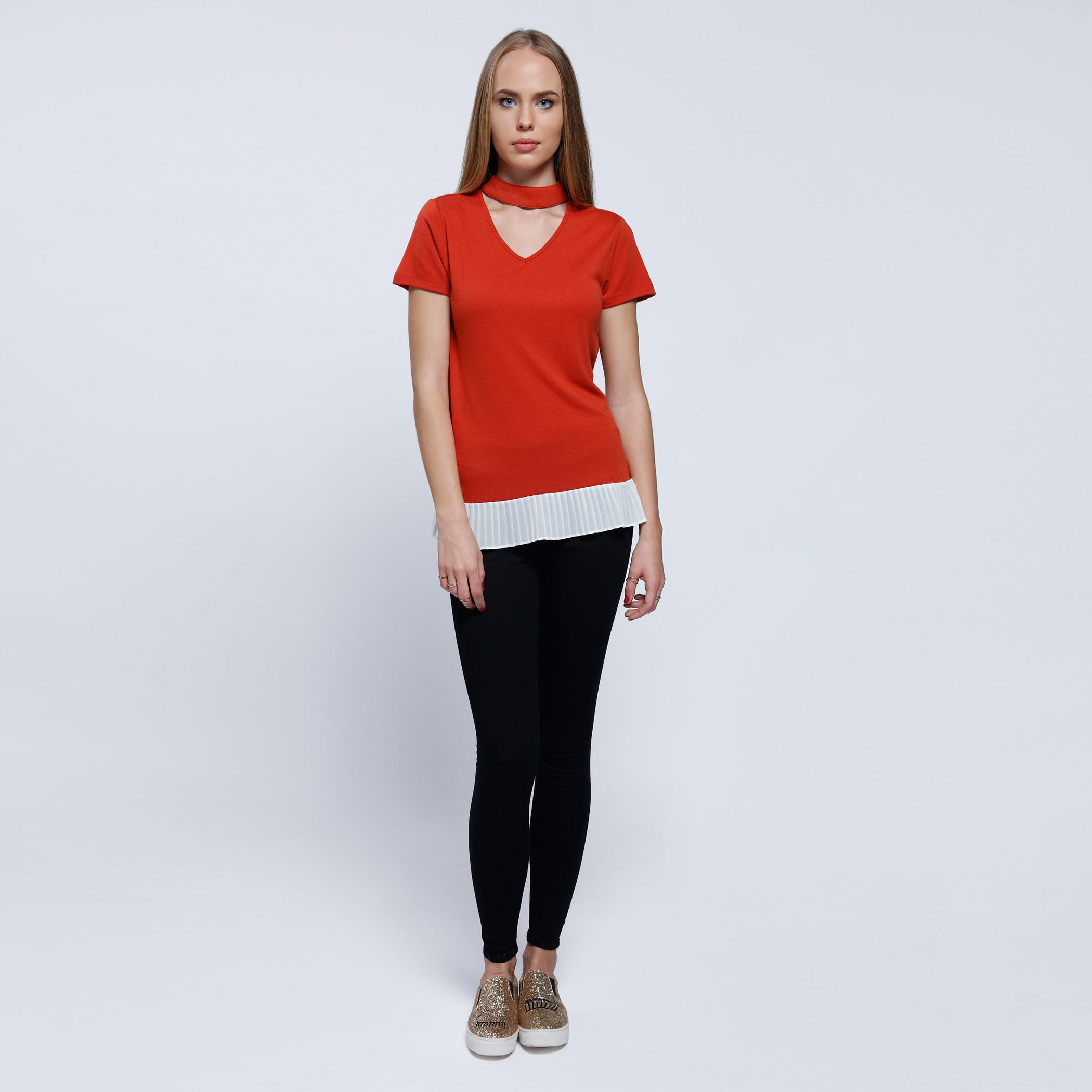 Double Layer Top with Choker Neck and Short Sleeves-women-clothing-tshirts-image-5