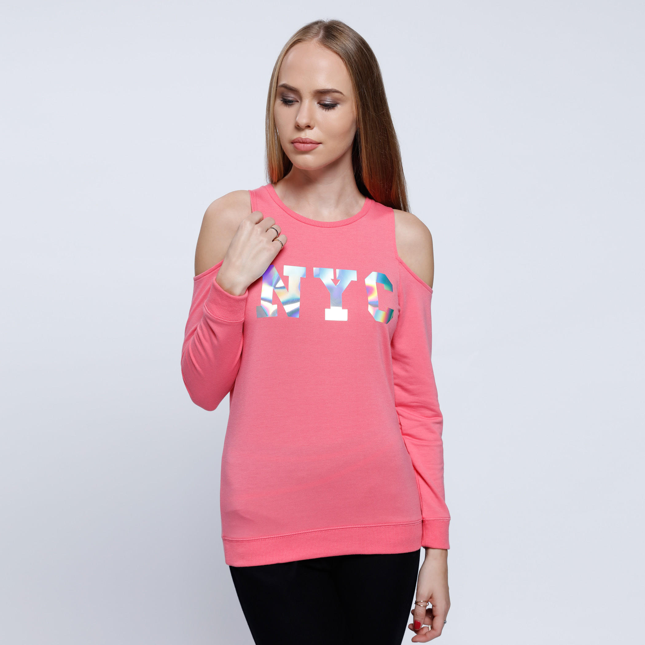 Graphic Print Sweatshirt with Round Neck and Cold Sleeves-women-winterwear-hoodiesandsweatshirts-sweatshirts-image-1