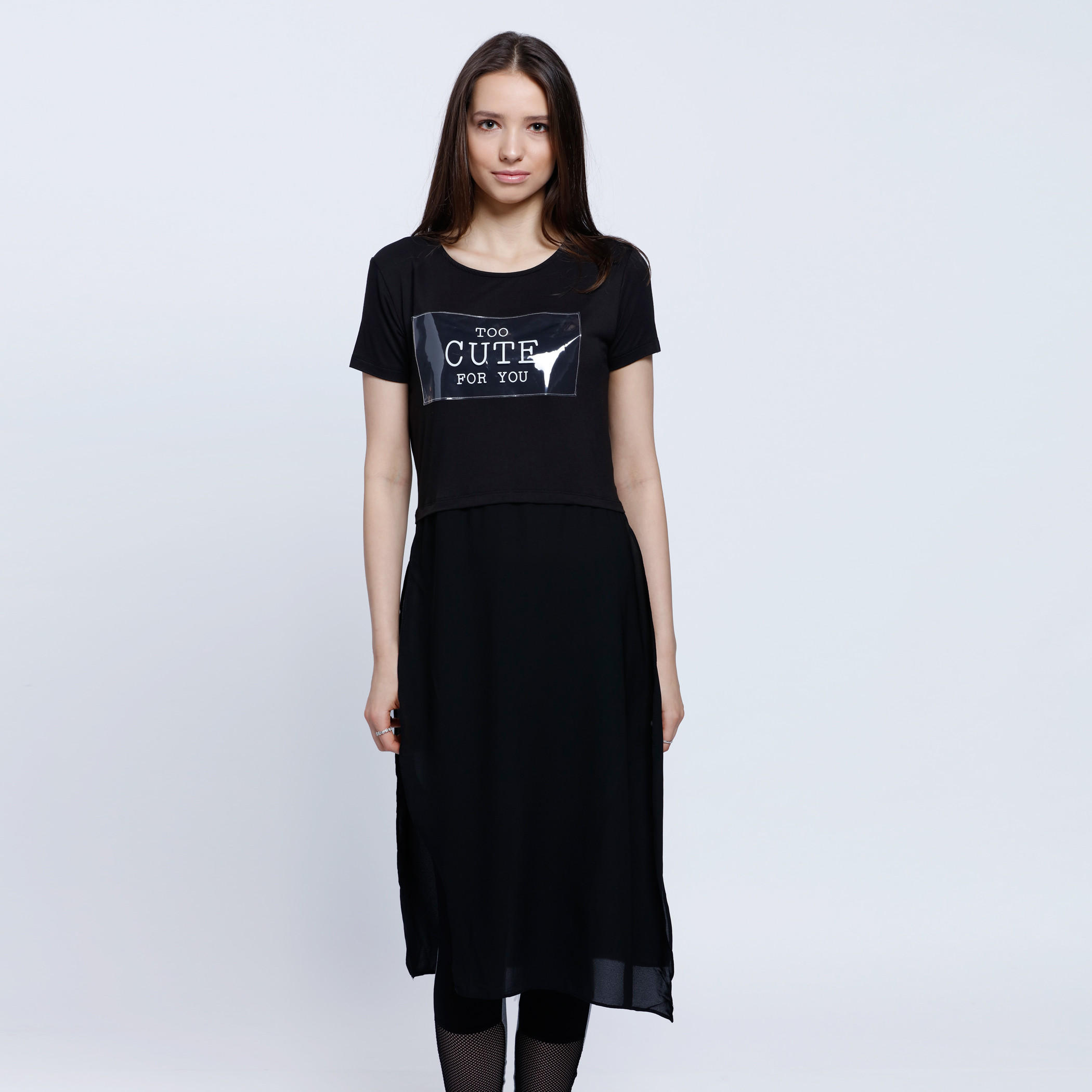 Boxy Longline Tunic Top with Round Neck and Short Sleeves-women-clothing-shirtsandblouses-blouses-image-1