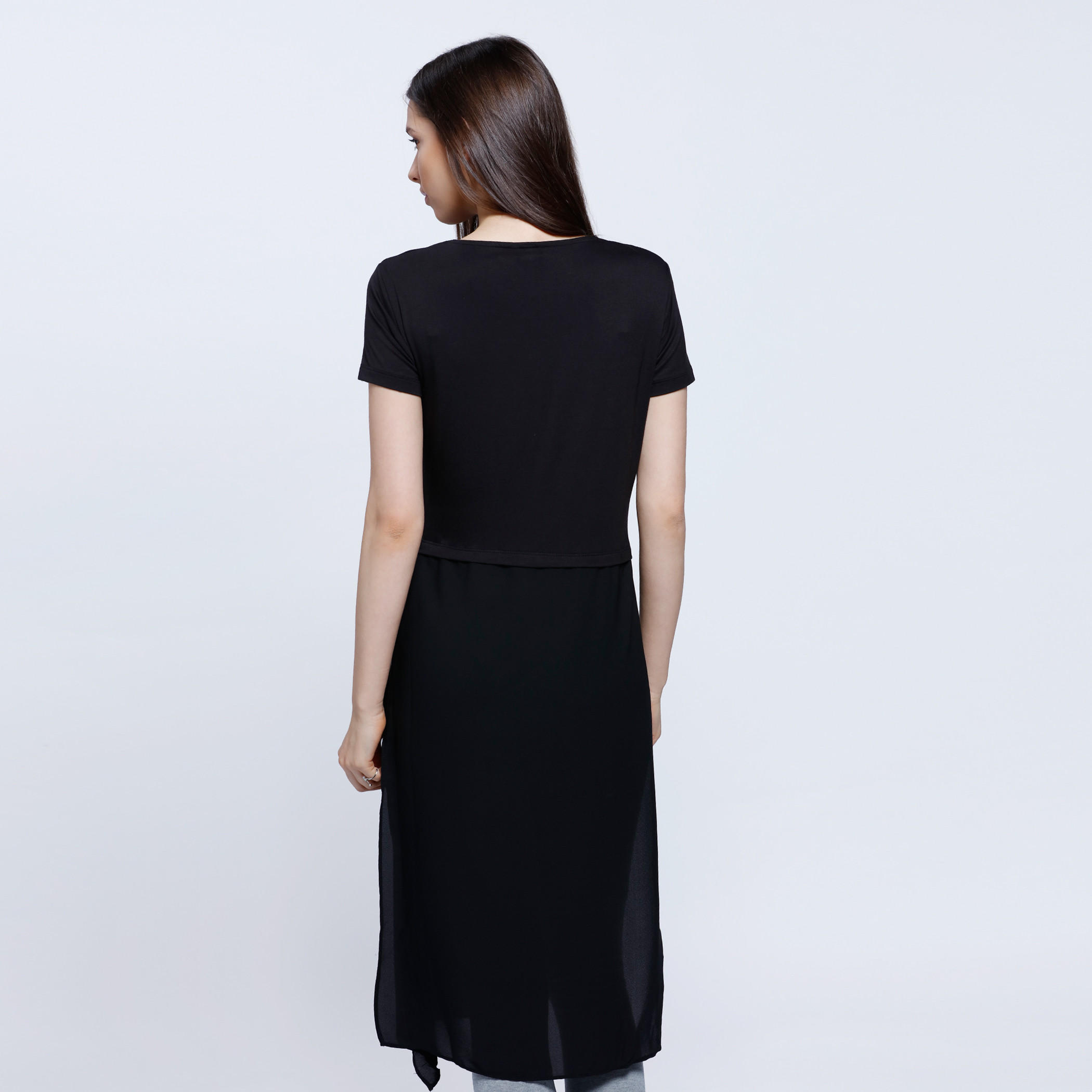 Boxy Longline Tunic Top with Round Neck and Short Sleeves-women-clothing-shirtsandblouses-blouses-image-2