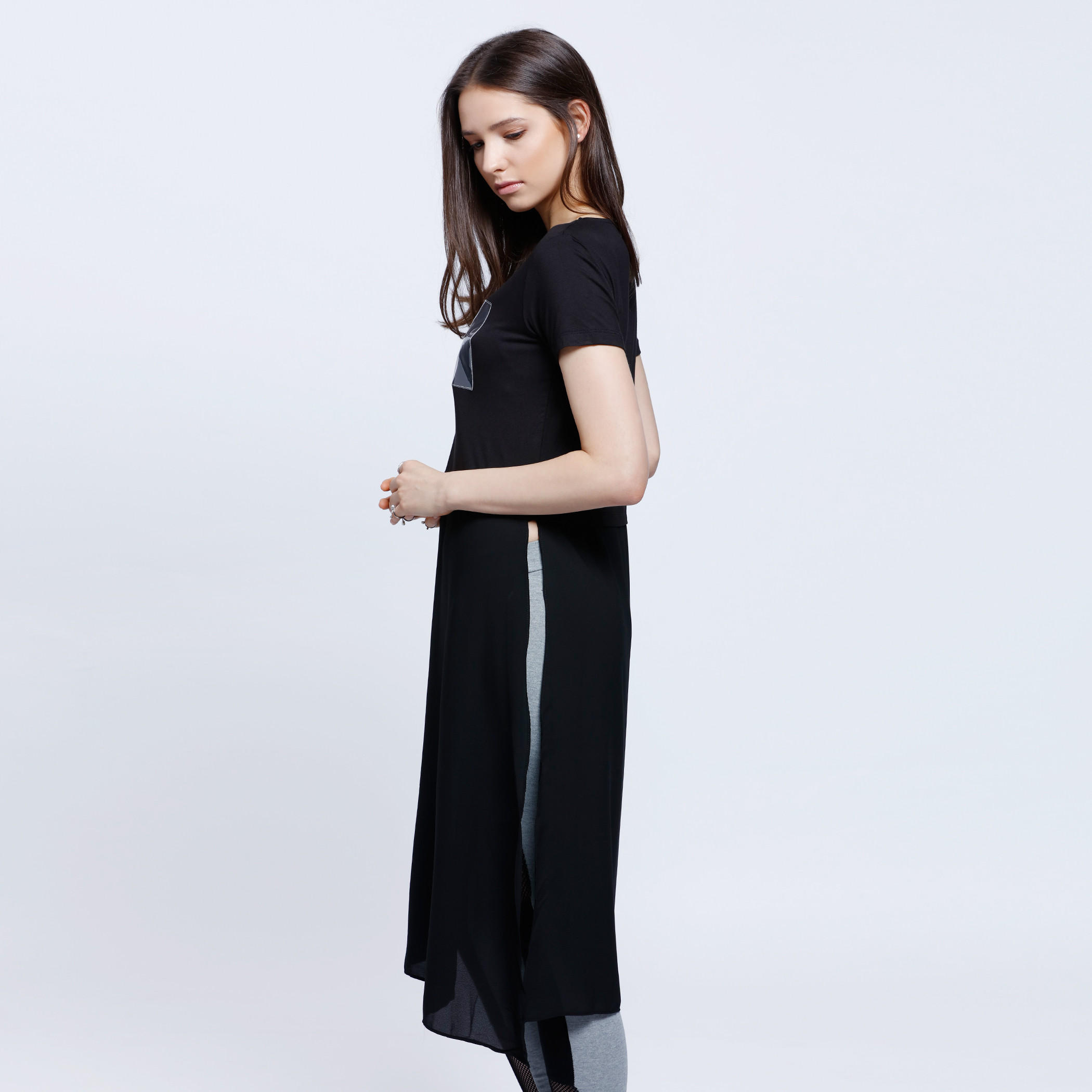 Boxy Longline Tunic Top with Round Neck and Short Sleeves-women-clothing-shirtsandblouses-blouses-image-3