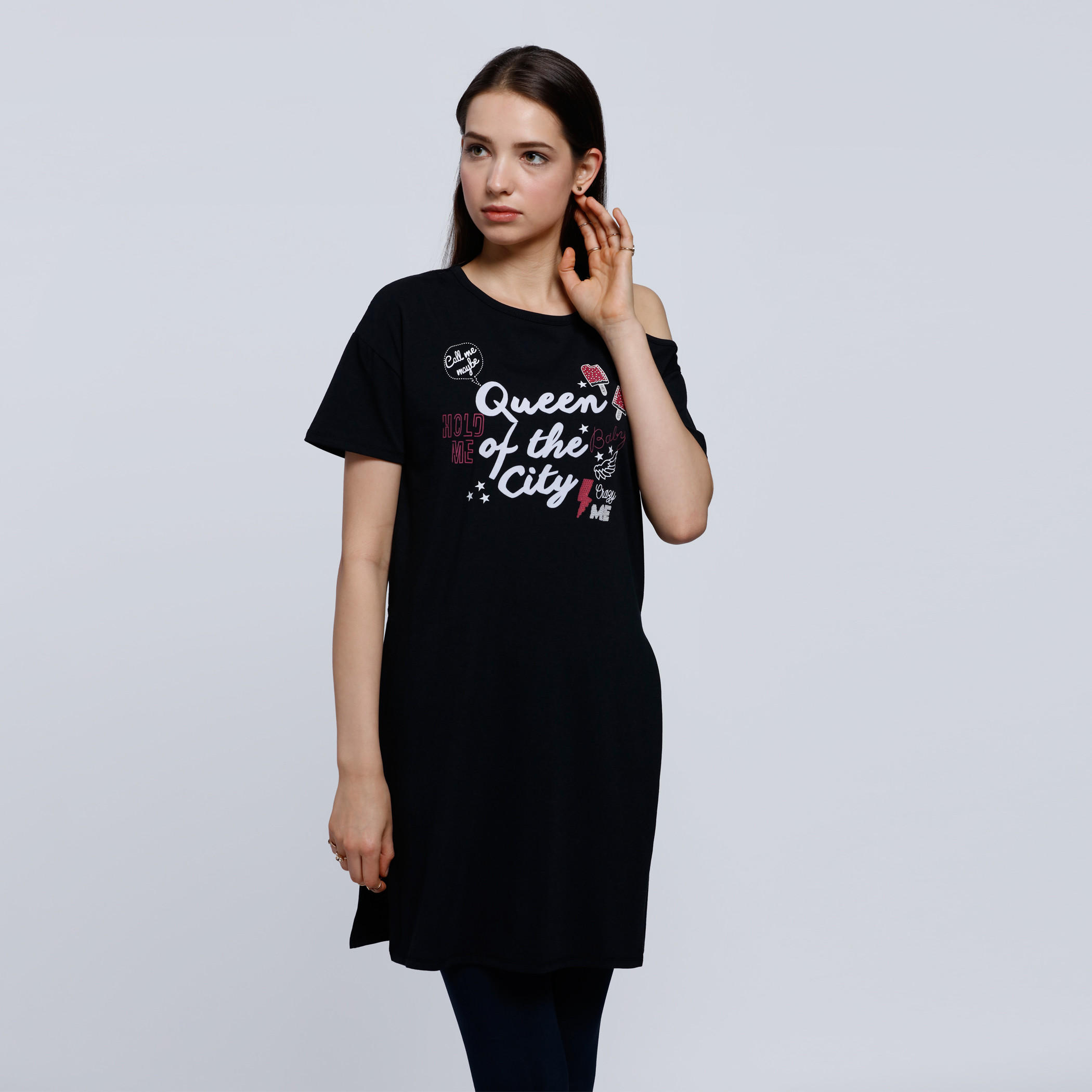 Printed T-Shirt with Cut Out Shoulder-women-clothing-tshirts-image-1