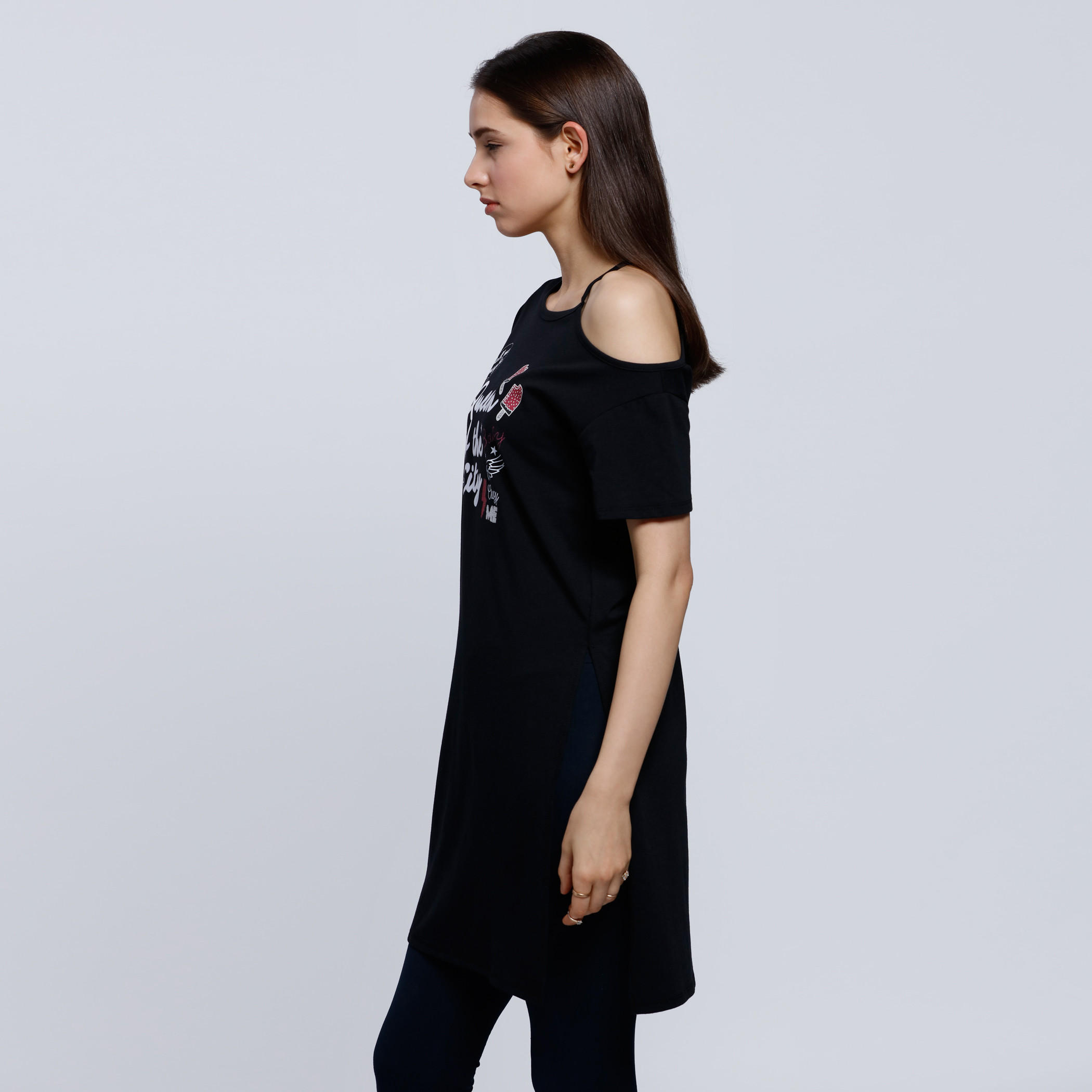 Printed T-Shirt with Cut Out Shoulder-women-clothing-tshirts-image-3