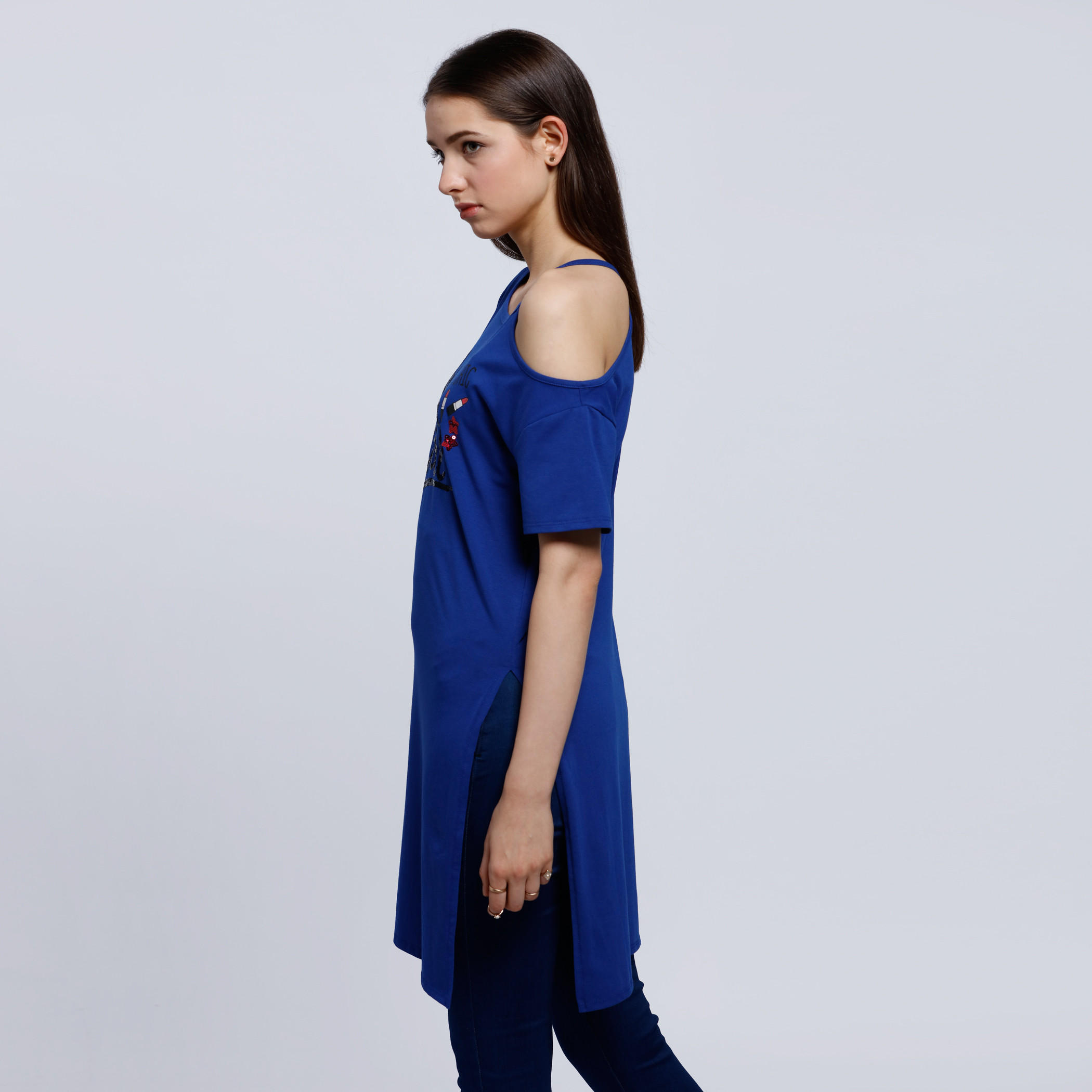 Printed T-Shirt with Cut Out Shoulder-women-clothing-tshirts-image-3