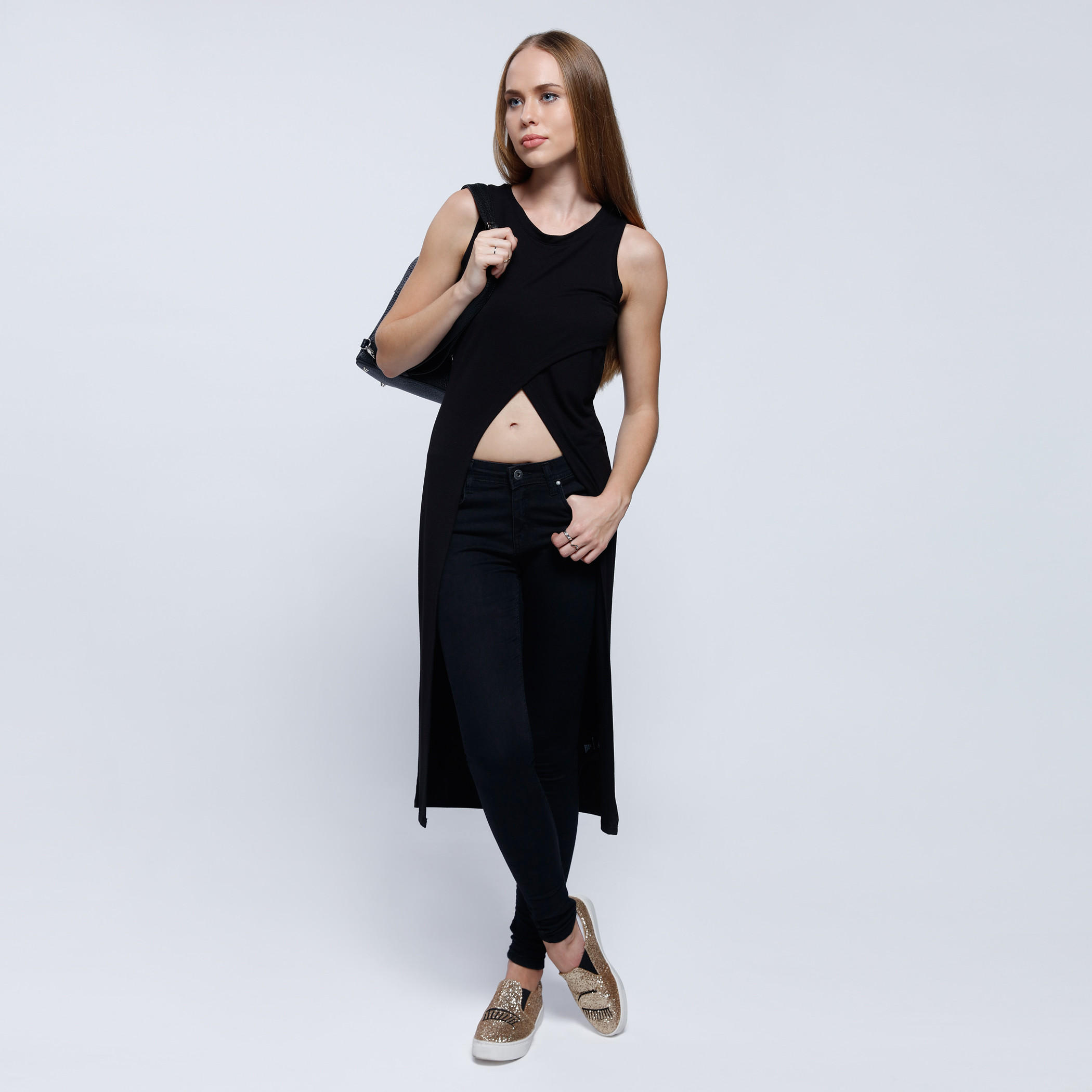 Asymmetrical Longline Top with Round Neck-women-clothing-shirtsandblouses-blouses-image-1