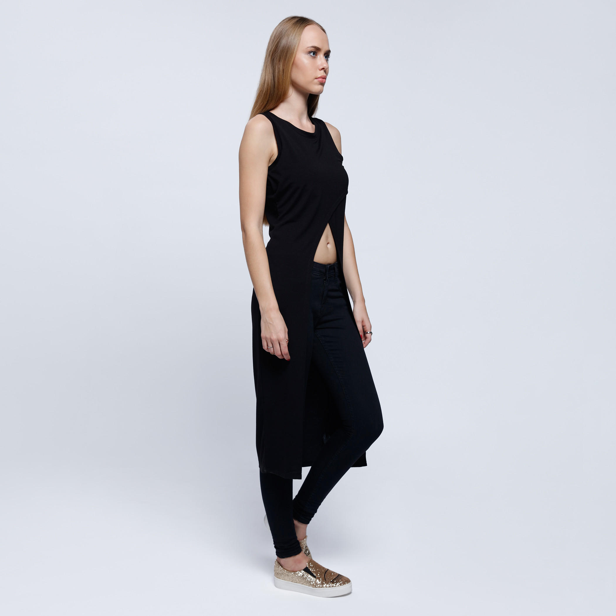 Asymmetrical Longline Top with Round Neck-women-clothing-shirtsandblouses-blouses-image-3