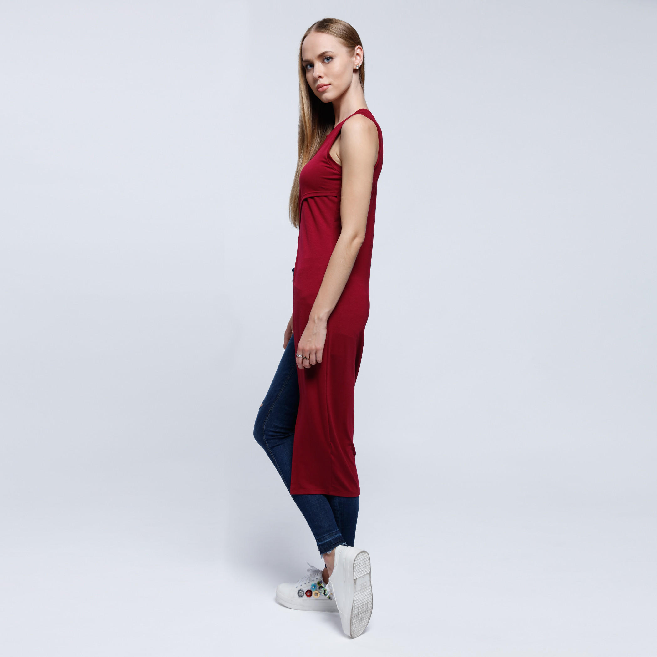 Asymmetrical Longline Top with Round Neck-women-clothing-shirtsandblouses-blouses-image-7